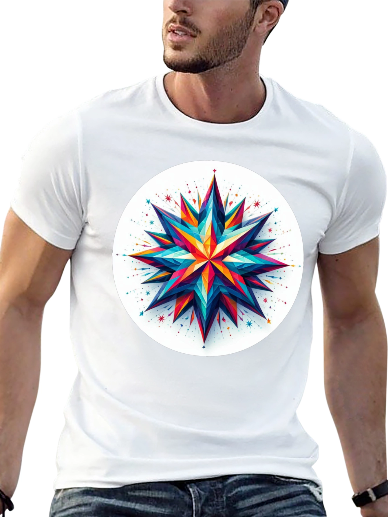 Geometric Star Graphic Tee - Modern Art Shirt
