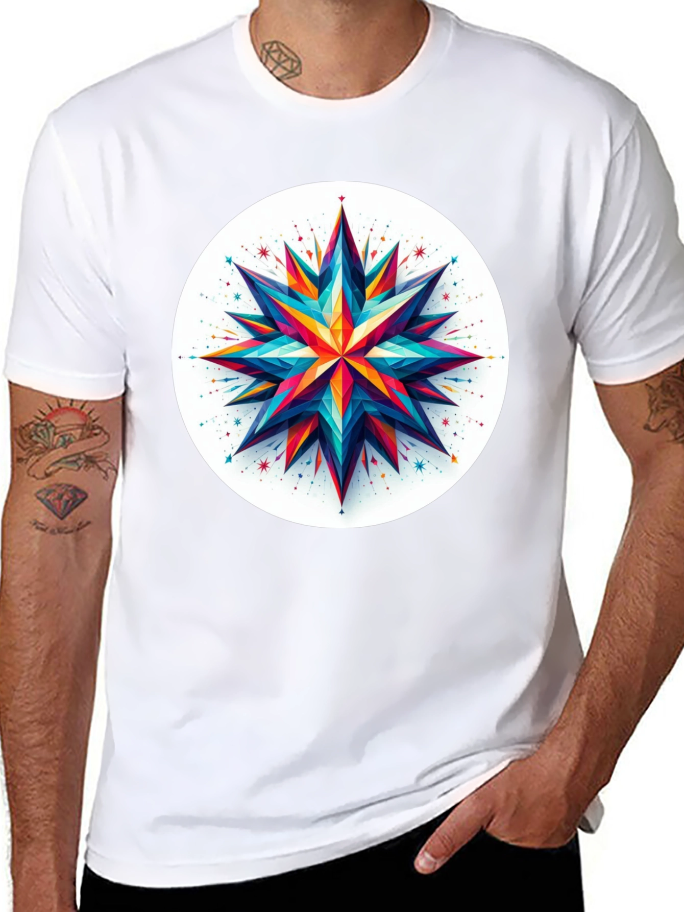 Geometric Star Graphic Tee - Modern Art Shirt
