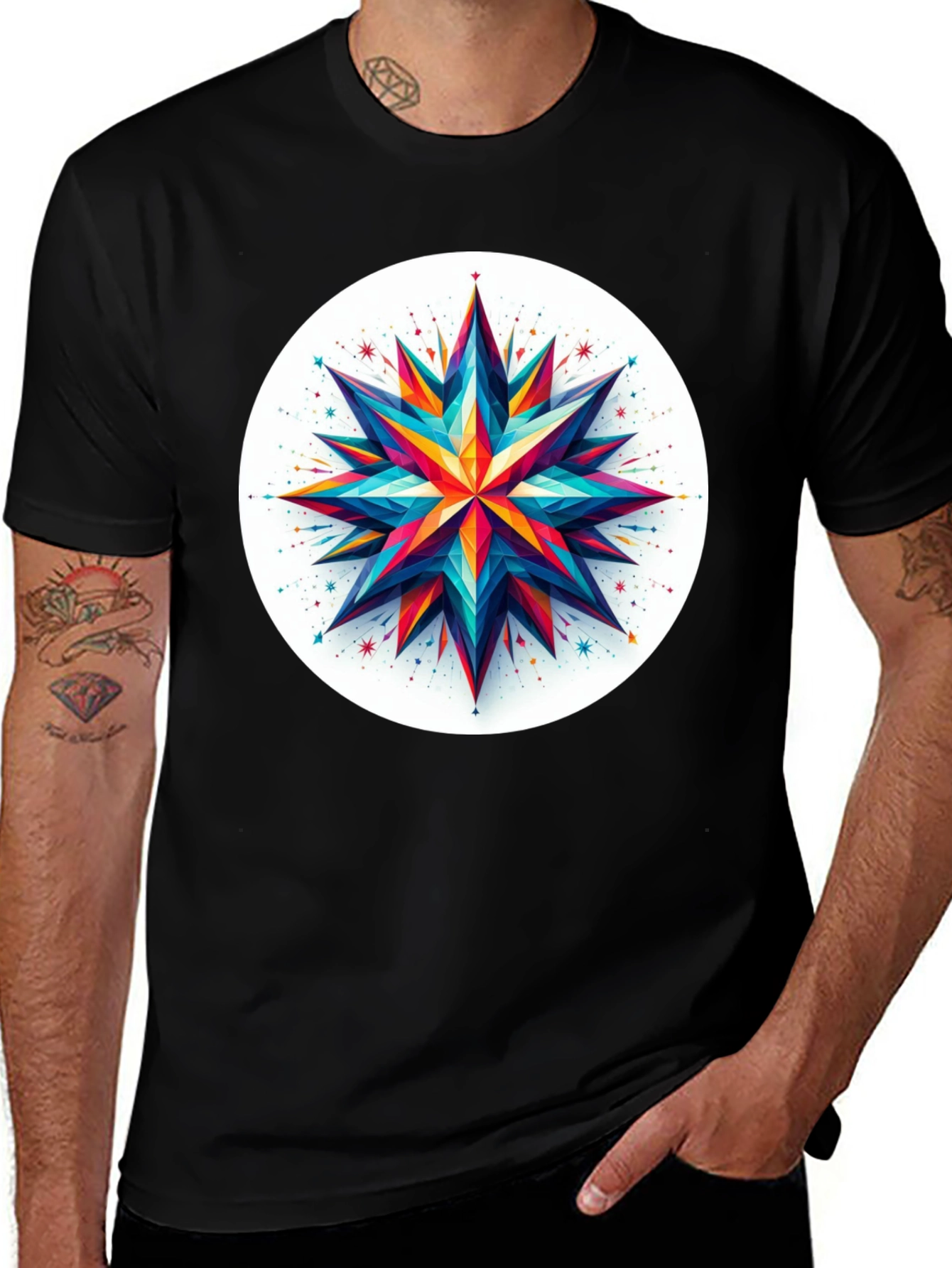 Geometric Star Graphic Tee - Modern Art Shirt