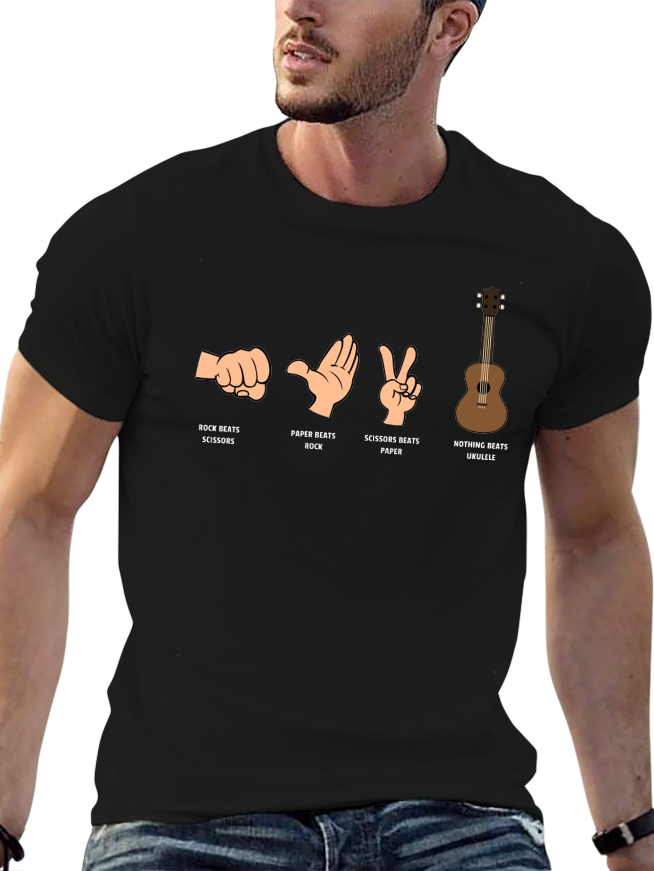Rock Paper Scissors Ukulele Graphic T-Shirt