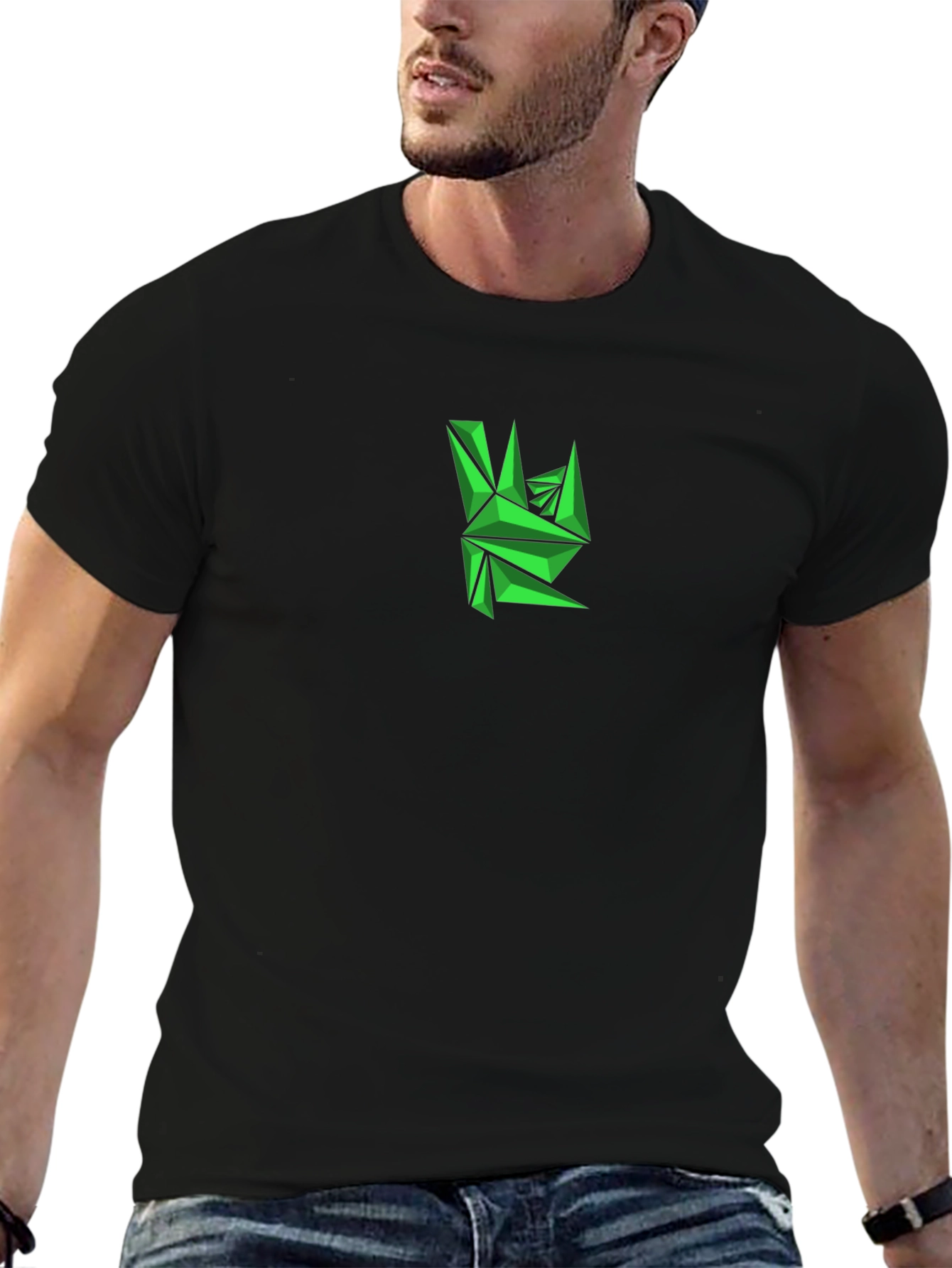 Geometric Green Graphic Tee - Mens Black T-Shirt