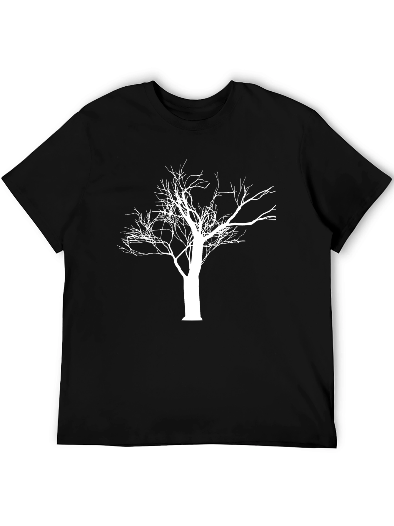 Black T-Shirt with White Tree Graphic