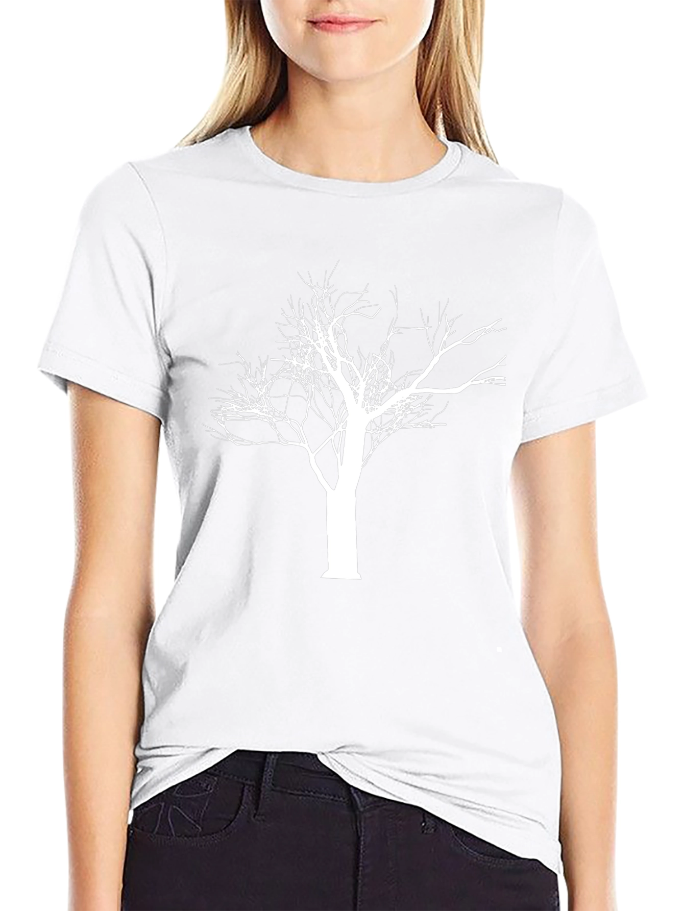 Black T-Shirt with White Tree Graphic