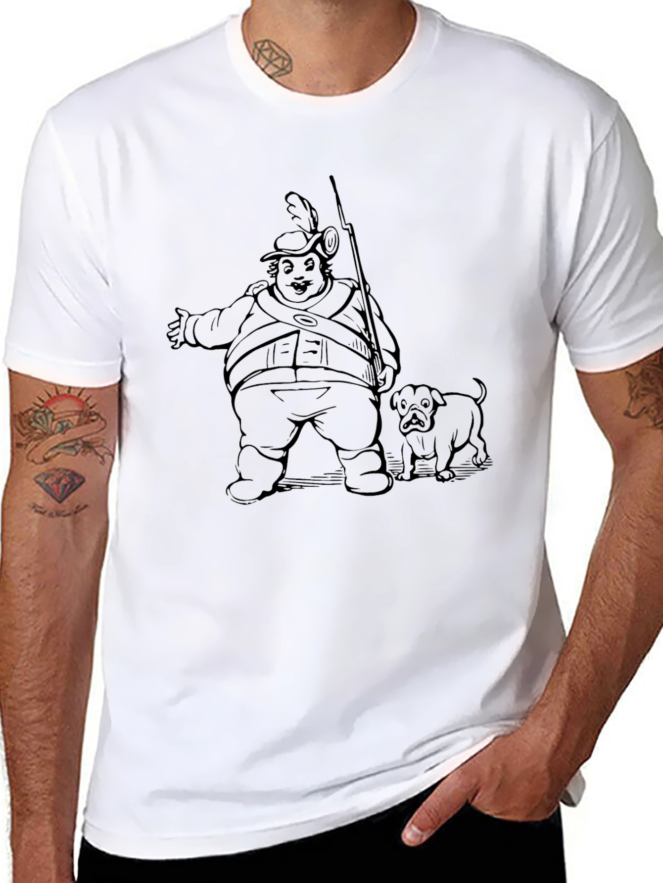 Novelty Graphic Tee - Cartoon Man and Dog Print