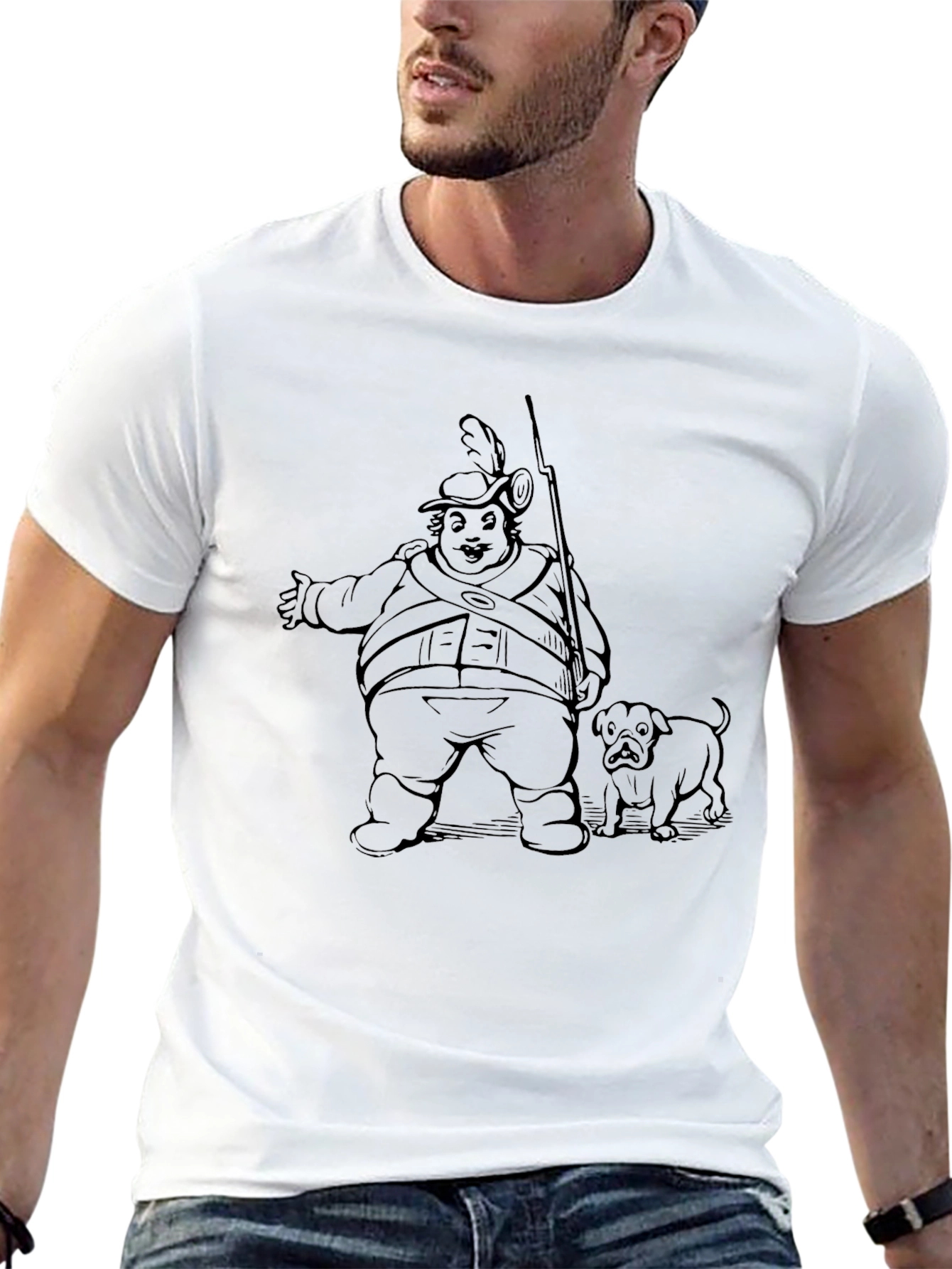 Novelty Graphic Tee - Cartoon Man and Dog Print