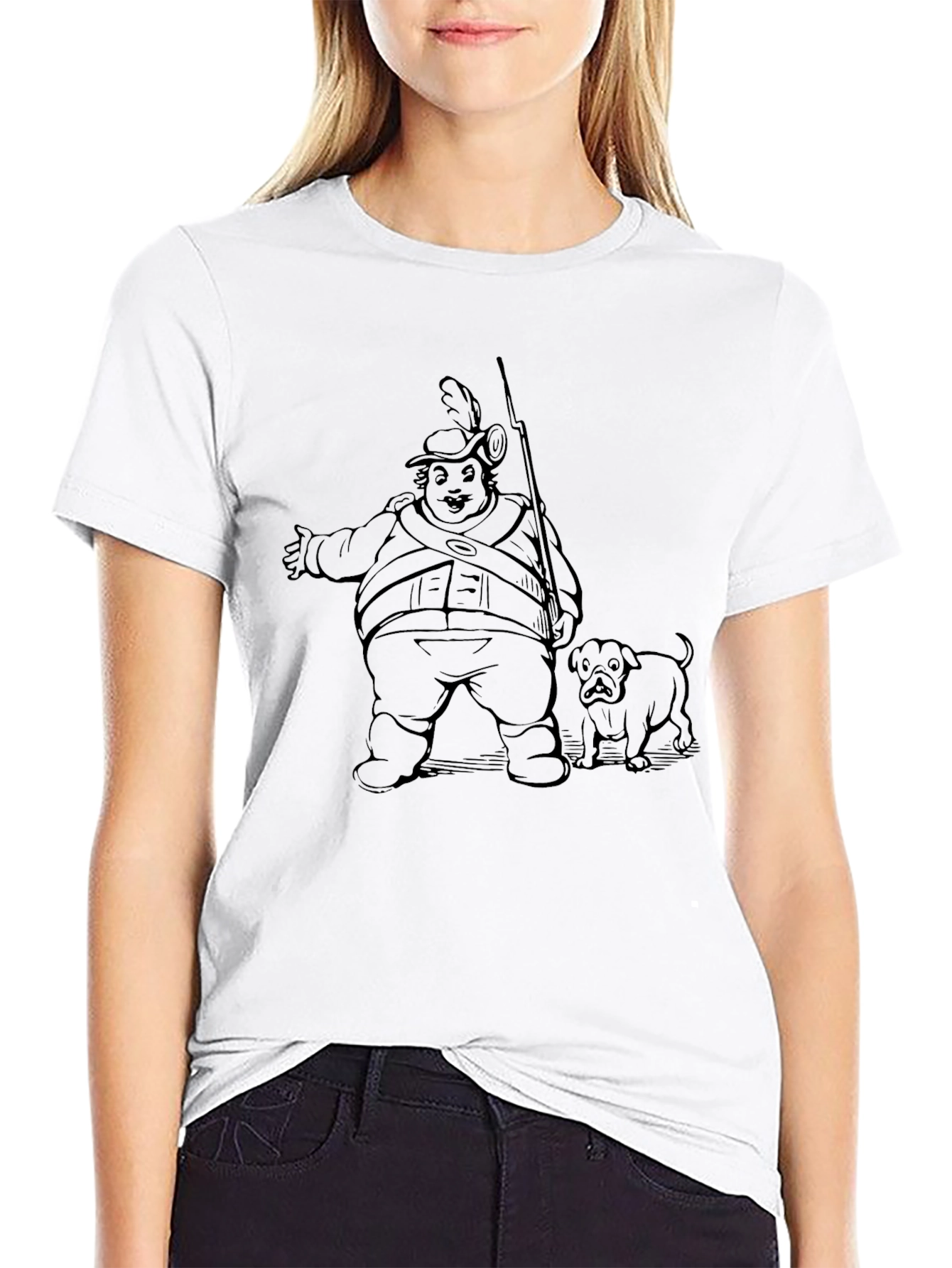 Novelty Graphic Tee - Cartoon Man and Dog Print