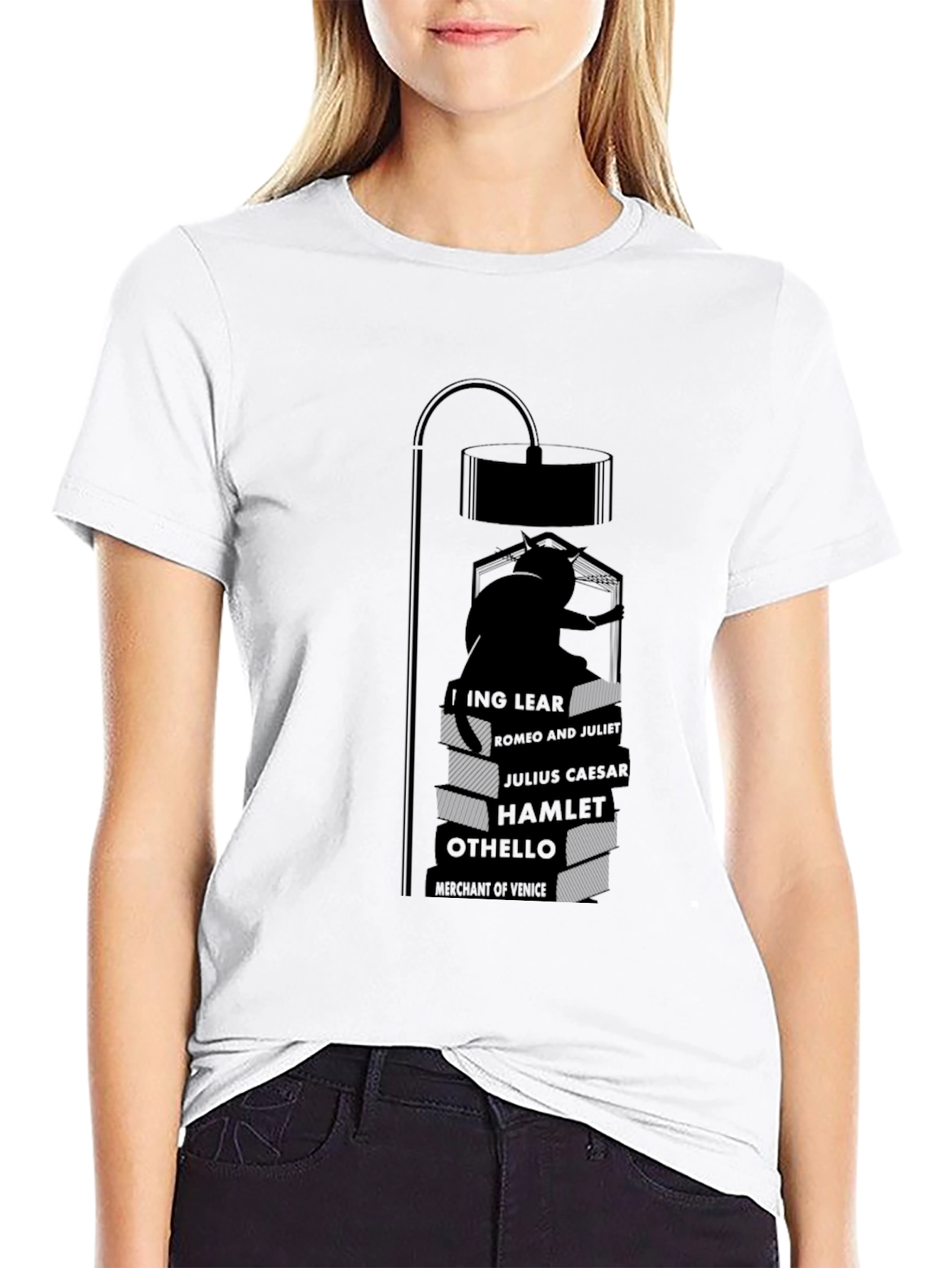 Literary Cat Lamp Black T-Shirt