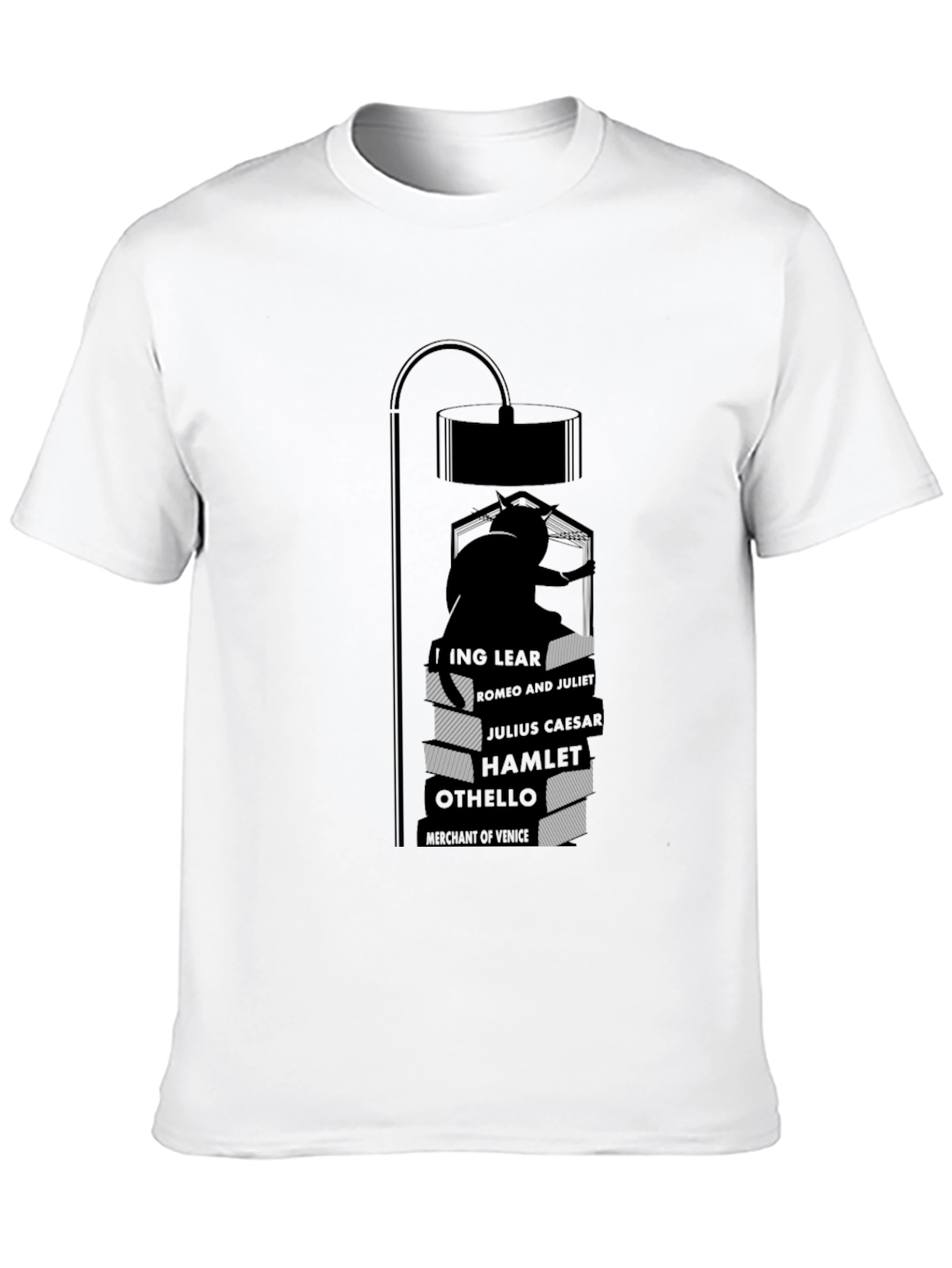 Literary Cat Lamp Black T-Shirt
