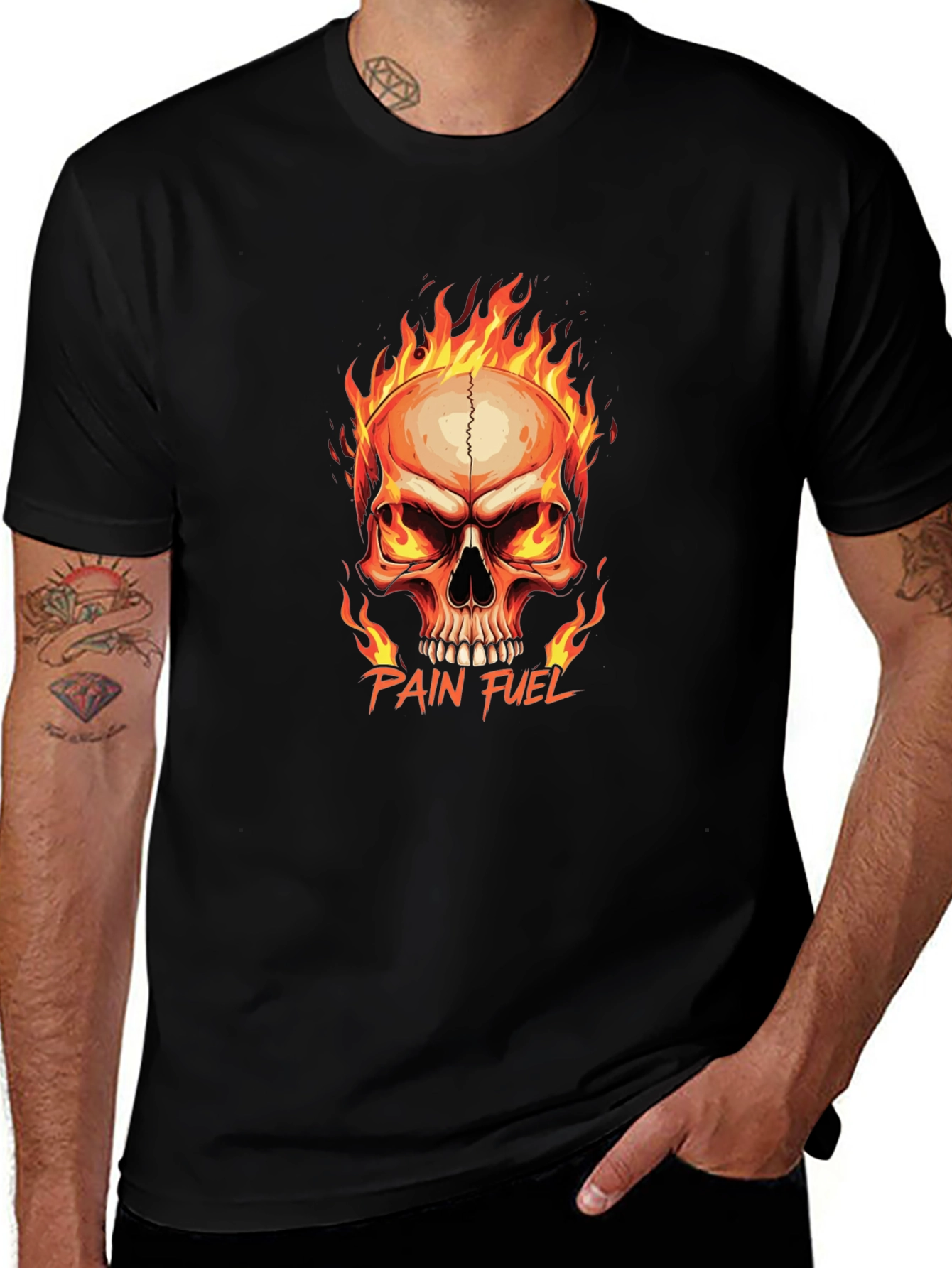 Pain Fuel Skull Graphic Tee - Black Cotton T-Shirt