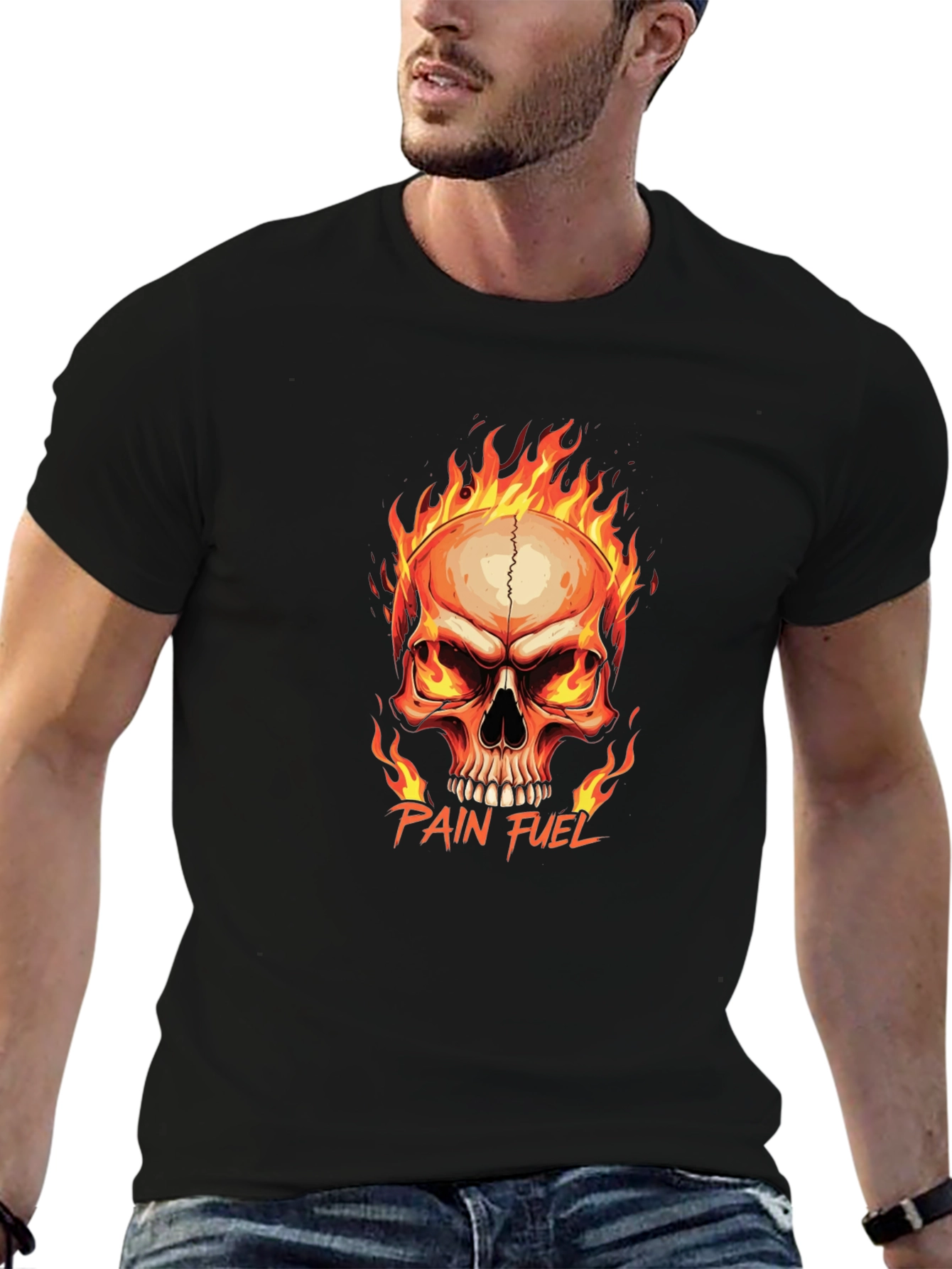 Pain Fuel Skull Graphic Tee - Black Cotton T-Shirt