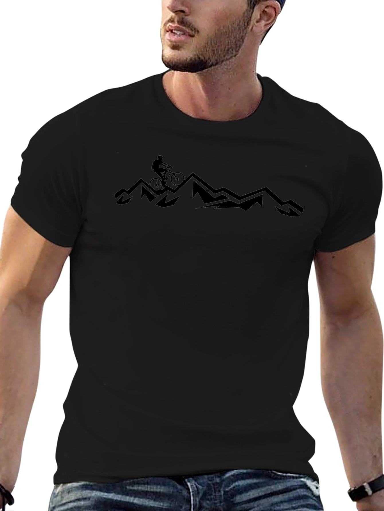 Mountain Biker Silhouette Graphic T-Shirt - Black