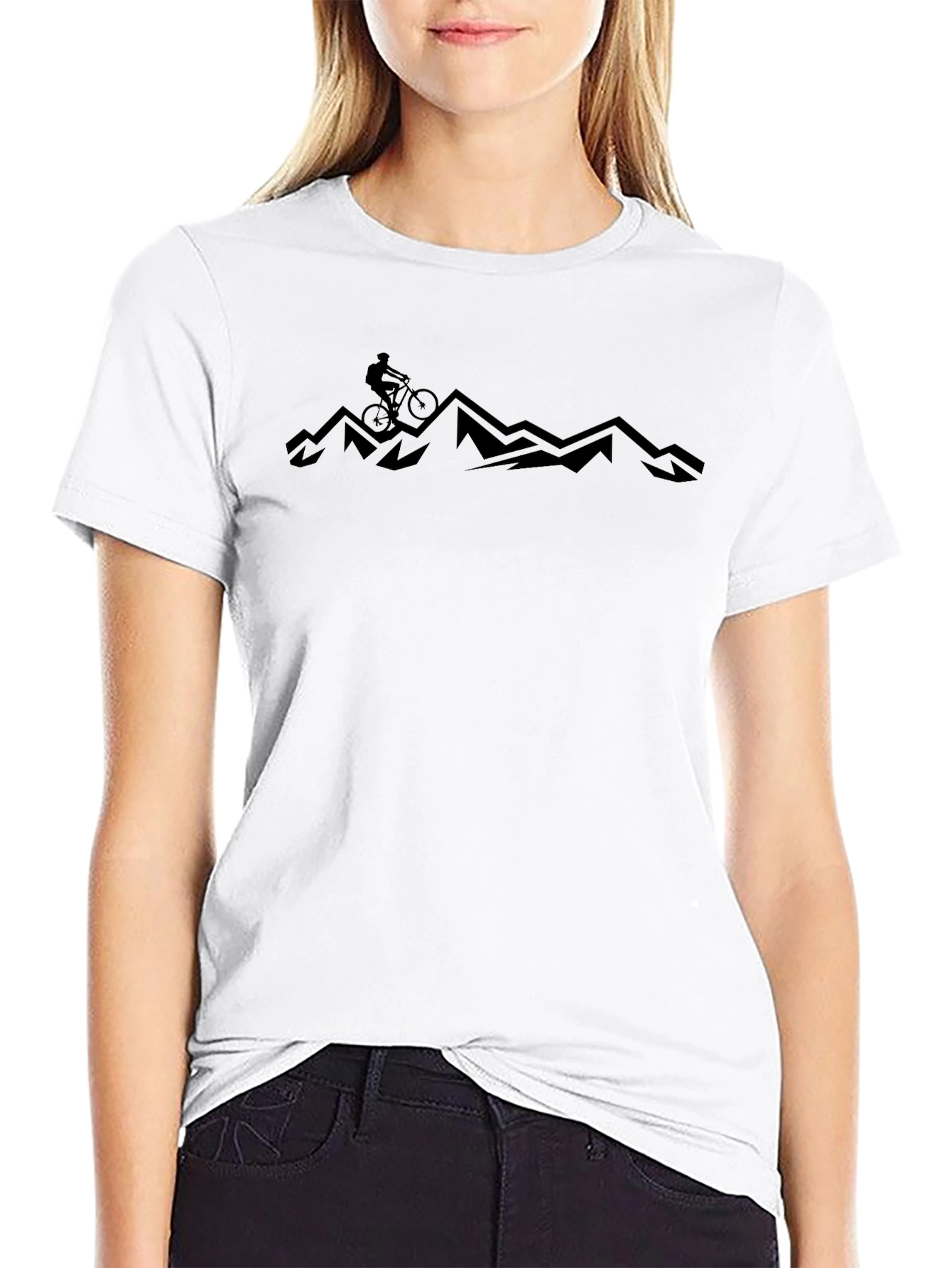 Mountain Biker Silhouette Graphic T-Shirt - Black