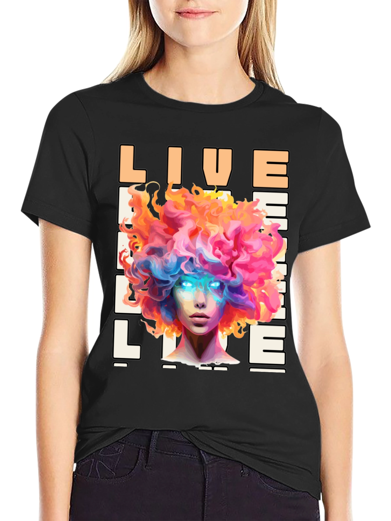 Live Life Graphic Print Black T-Shirt