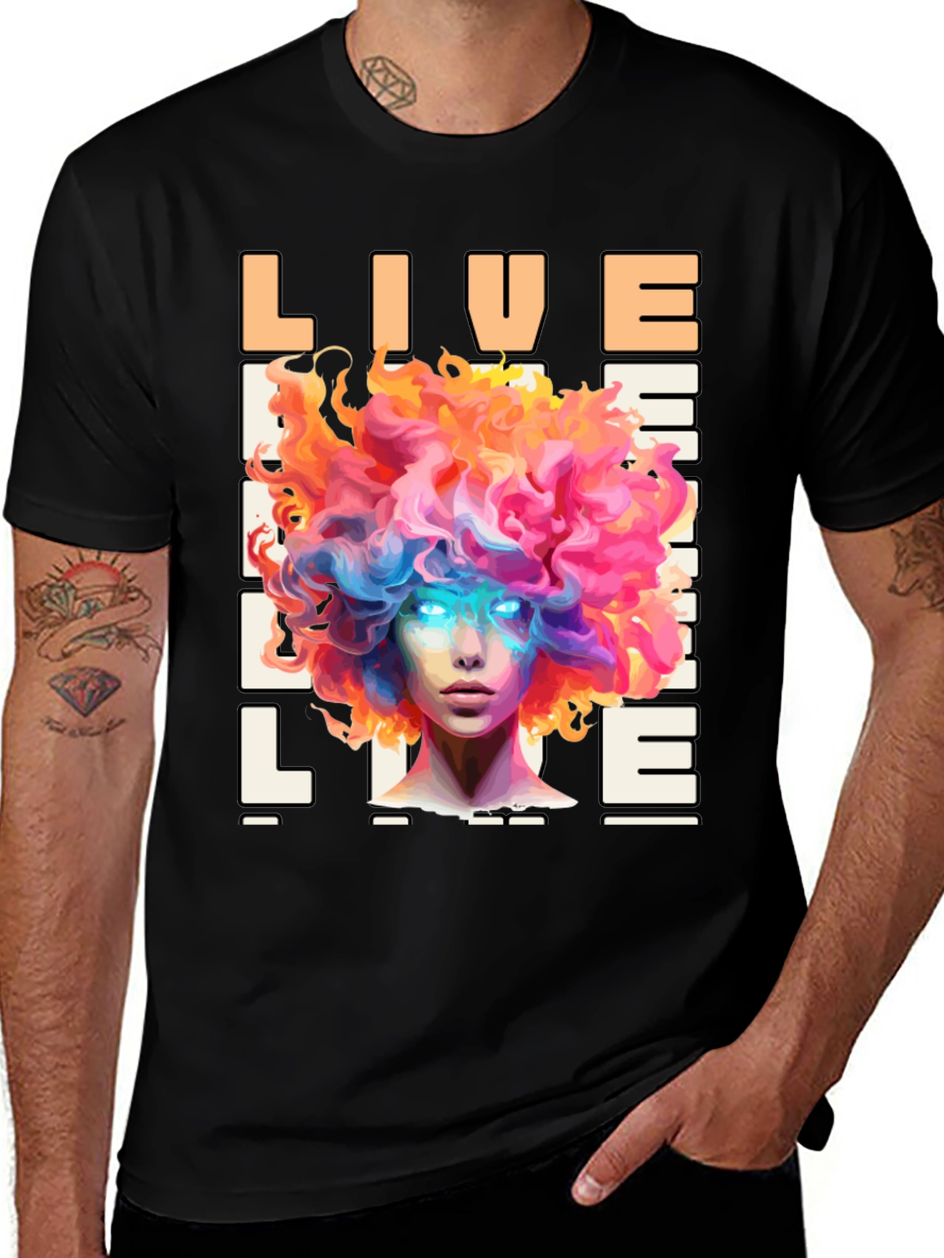 Live Life Graphic Print Black T-Shirt