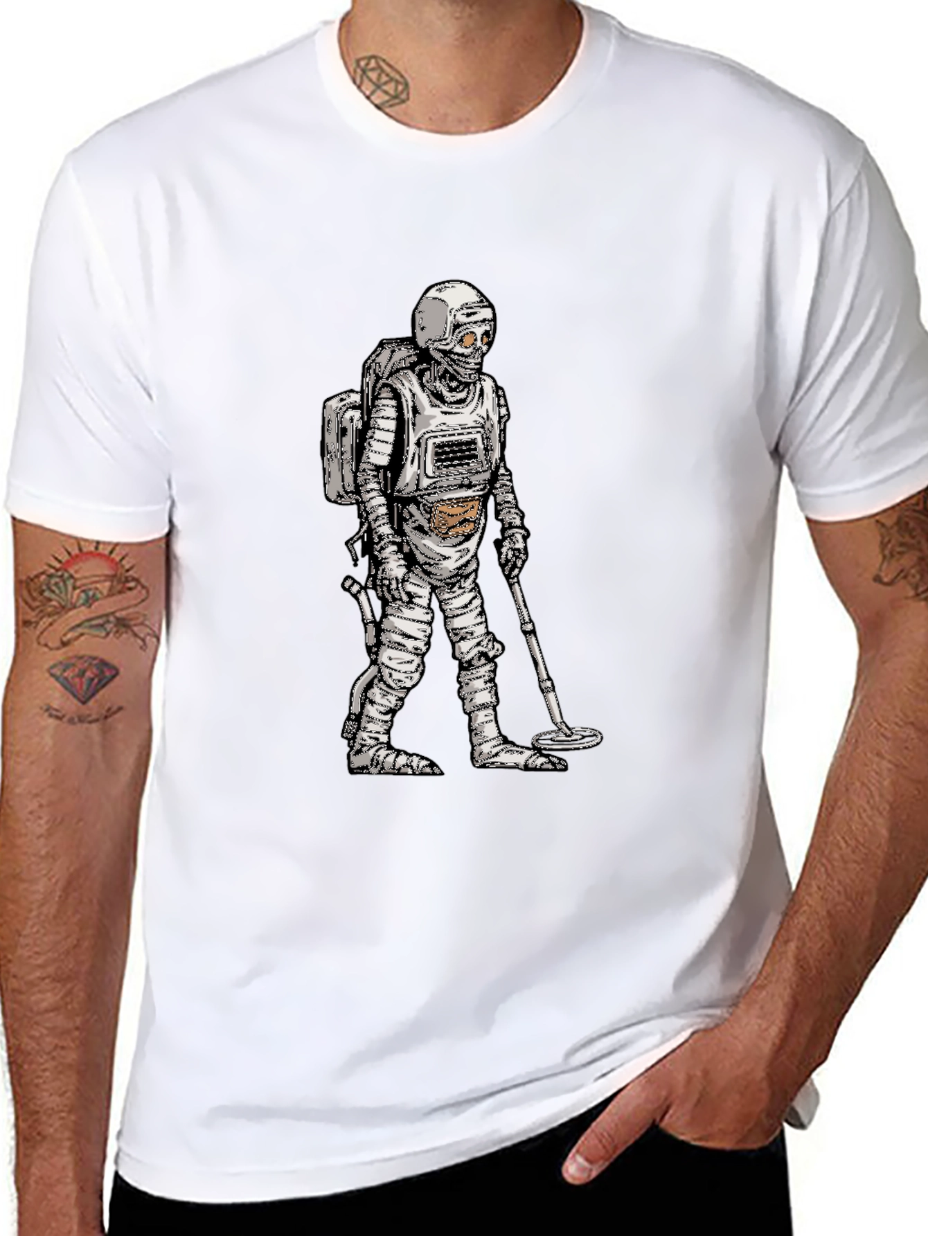 Retro Astronaut Mummy Graphic Black T-Shirt