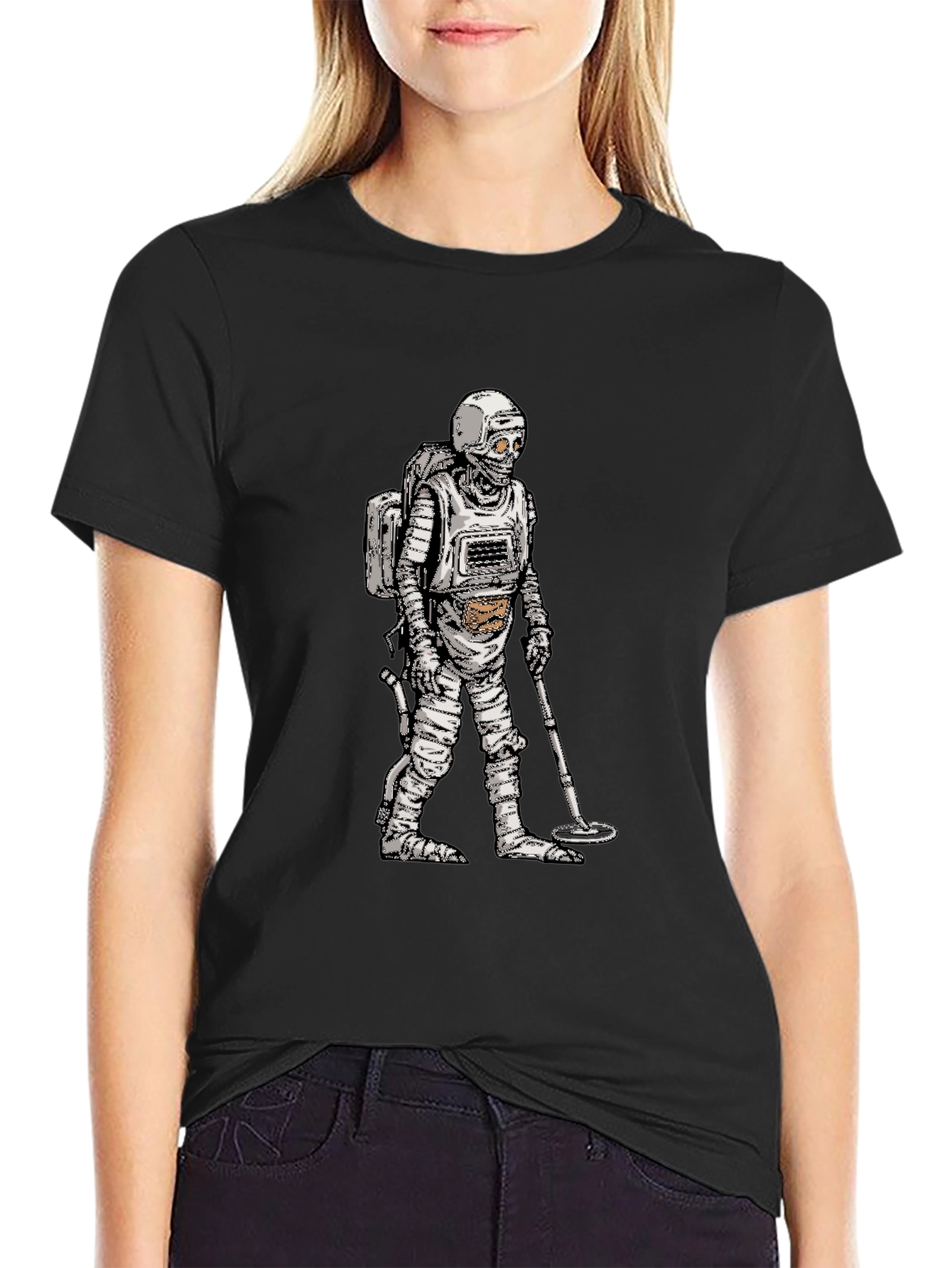 Retro Astronaut Mummy Graphic Black T-Shirt