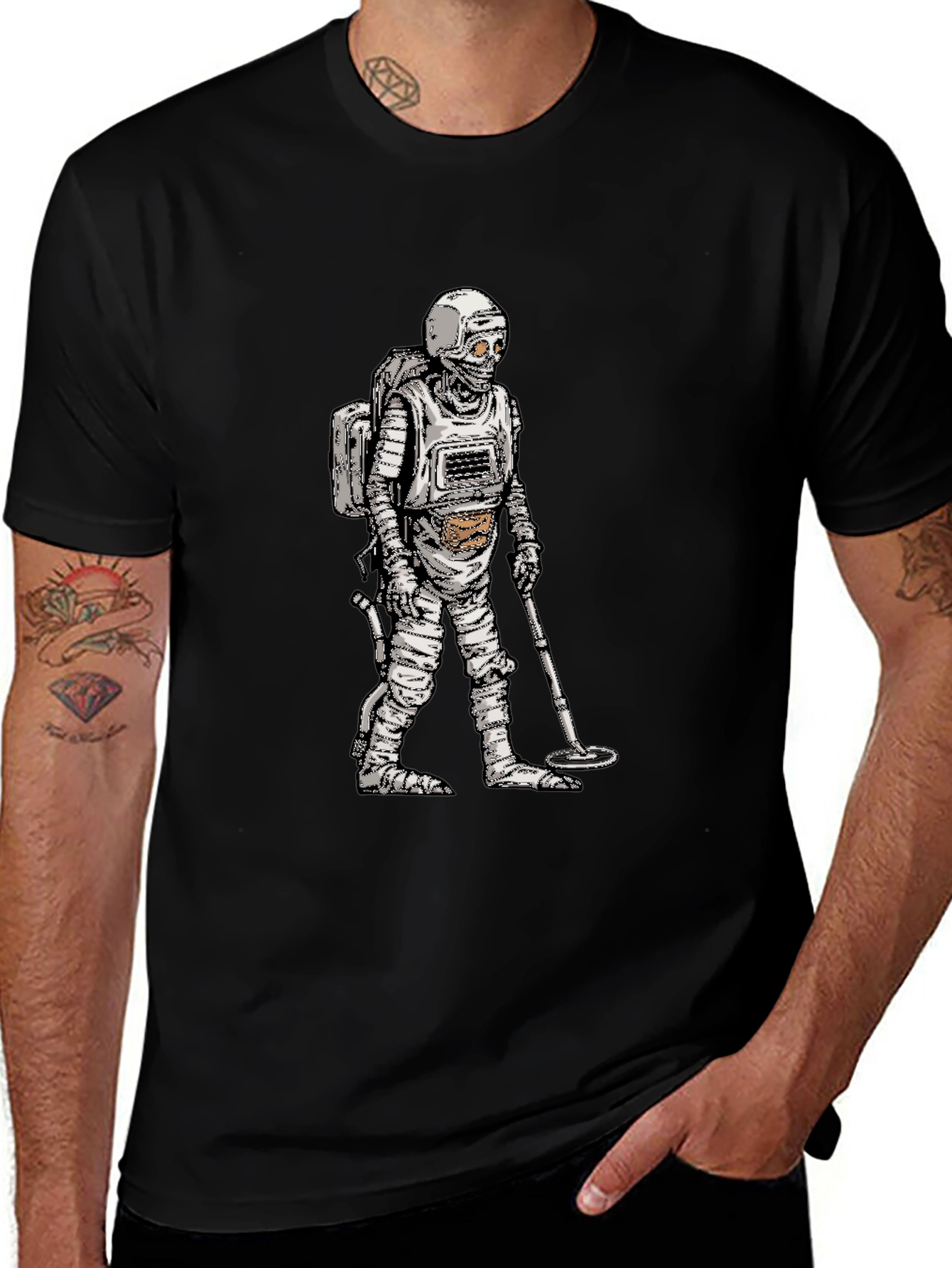 Retro Astronaut Mummy Graphic Black T-Shirt