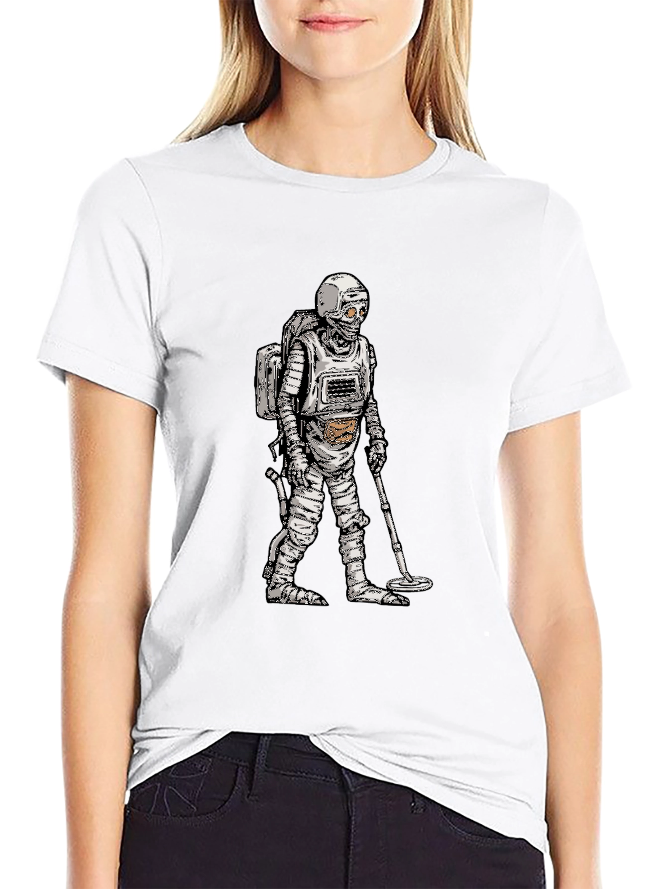 Retro Astronaut Mummy Graphic Black T-Shirt