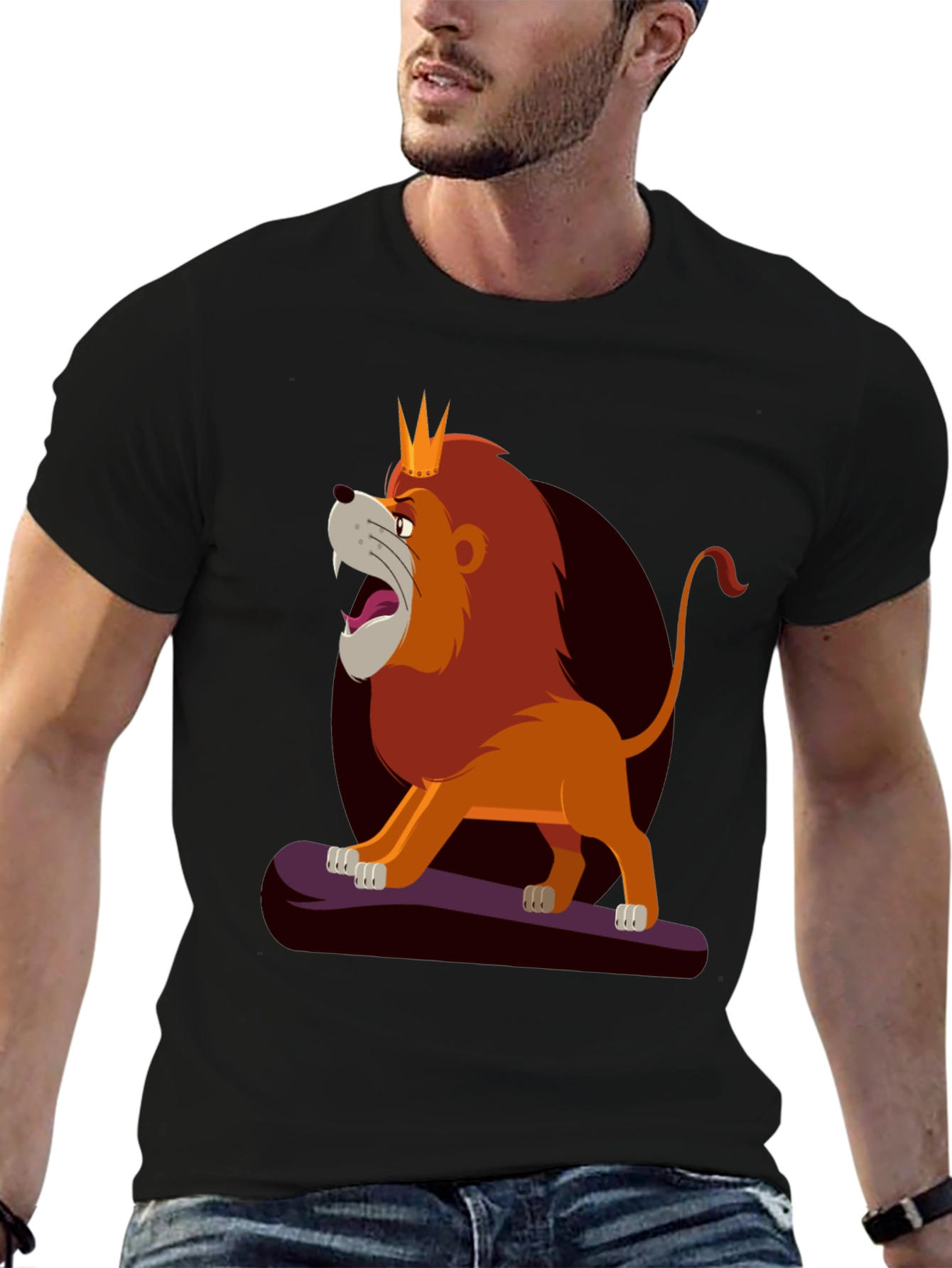 Lion King Cartoon Graphic Tee - Black T-Shirt