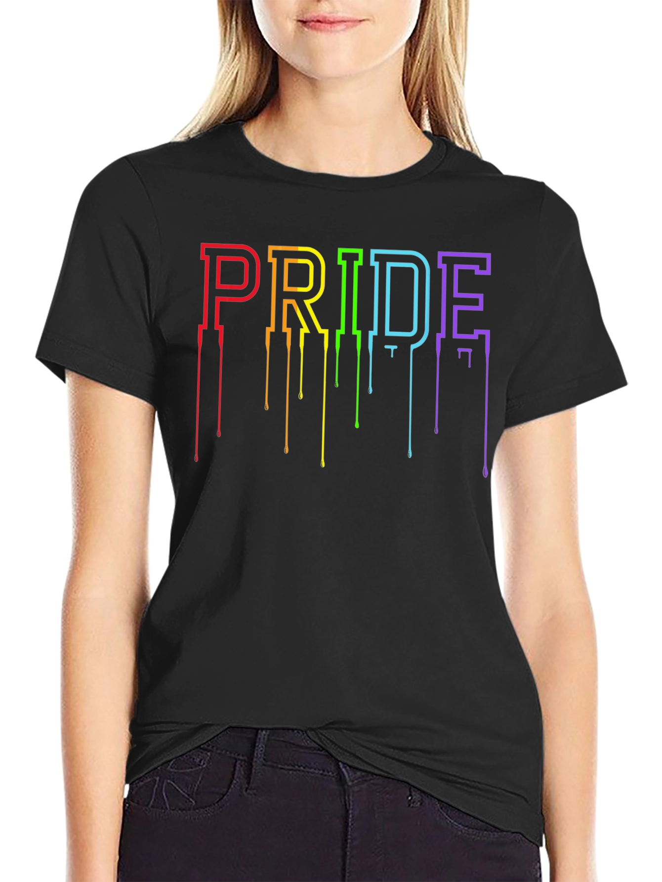Pride Rainbow Drip Graphic Black T-Shirt