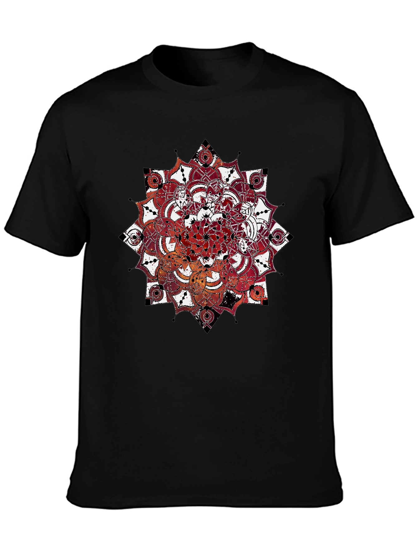 Mandala Print Black Crew Neck T-Shirt
