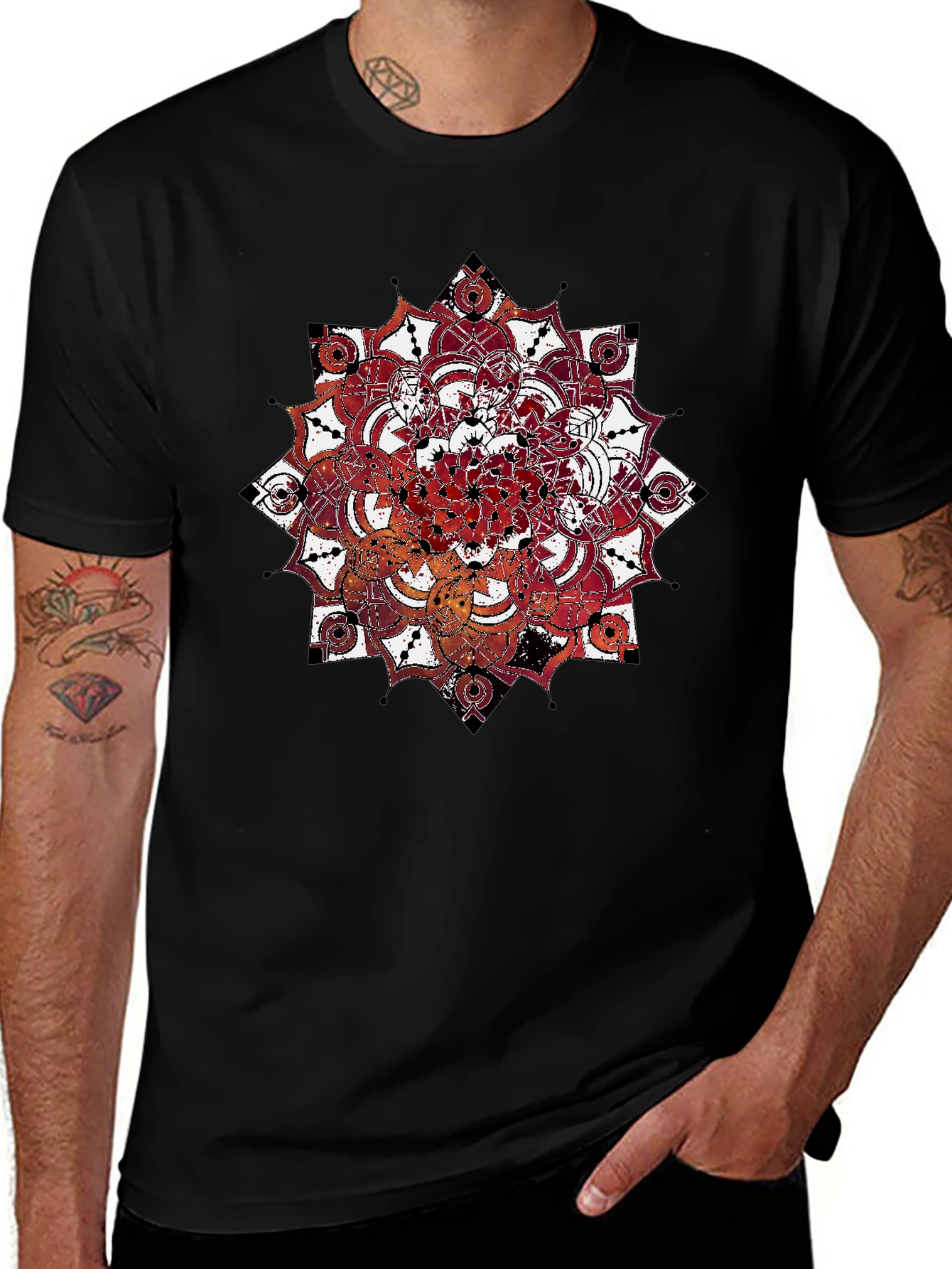 Mandala Print Black Crew Neck T-Shirt