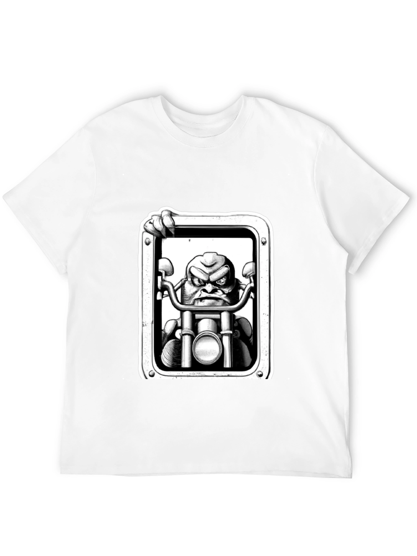 Biker Cartoon Graphic Tee - Black Cotton T-Shirt