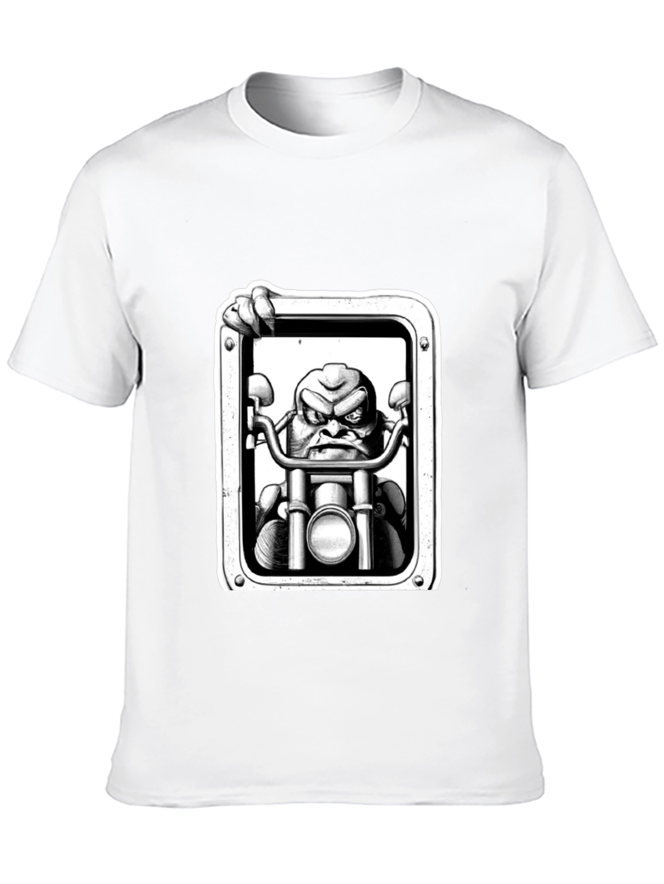Biker Cartoon Graphic Tee - Black Cotton T-Shirt