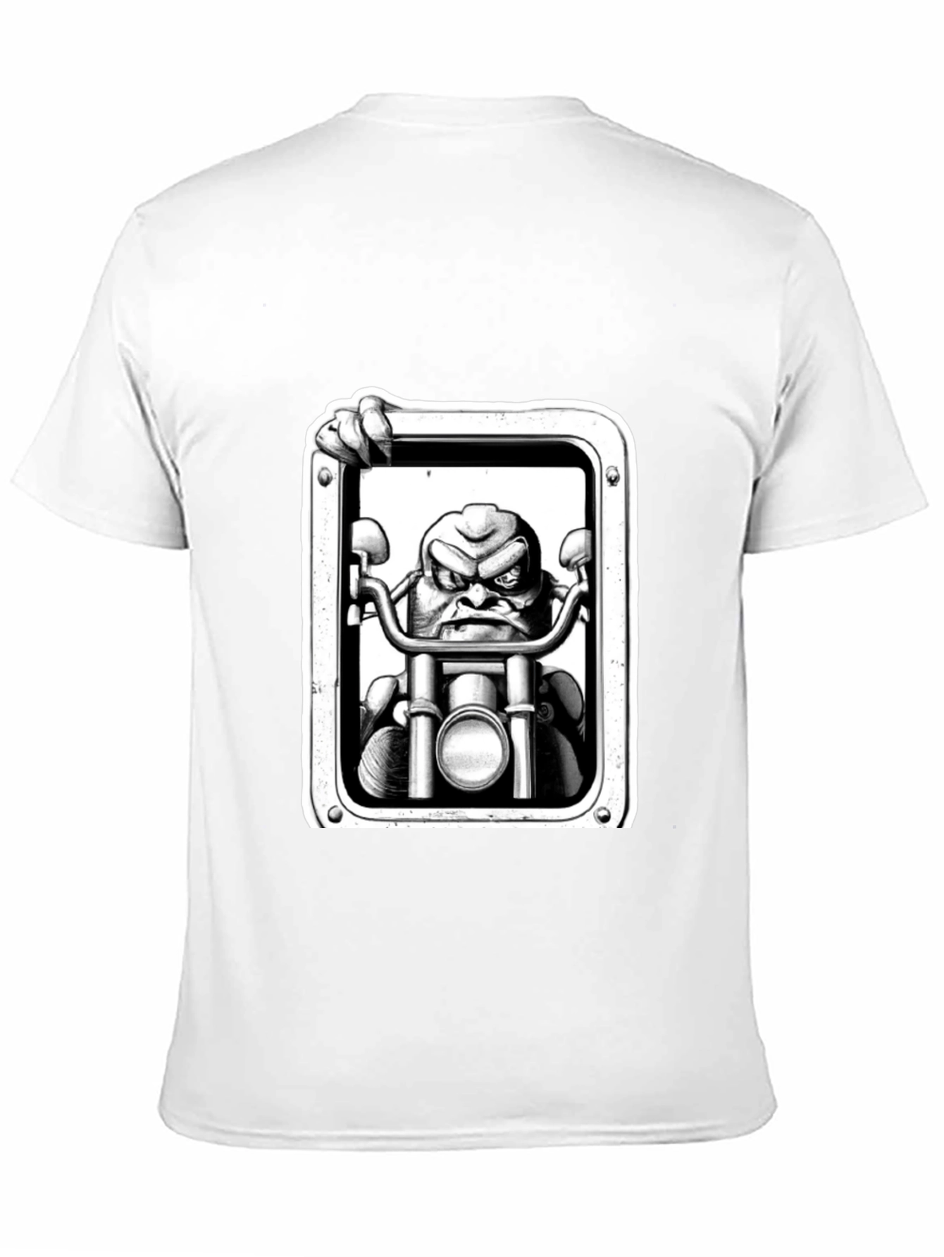 Biker Cartoon Graphic Tee - Black Cotton T-Shirt