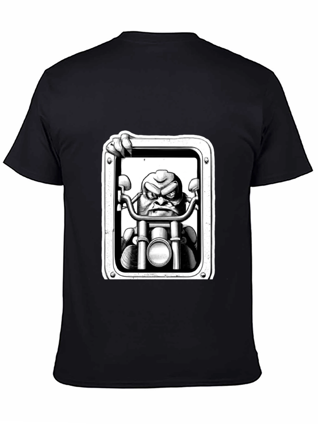 Biker Cartoon Graphic Tee - Black Cotton T-Shirt