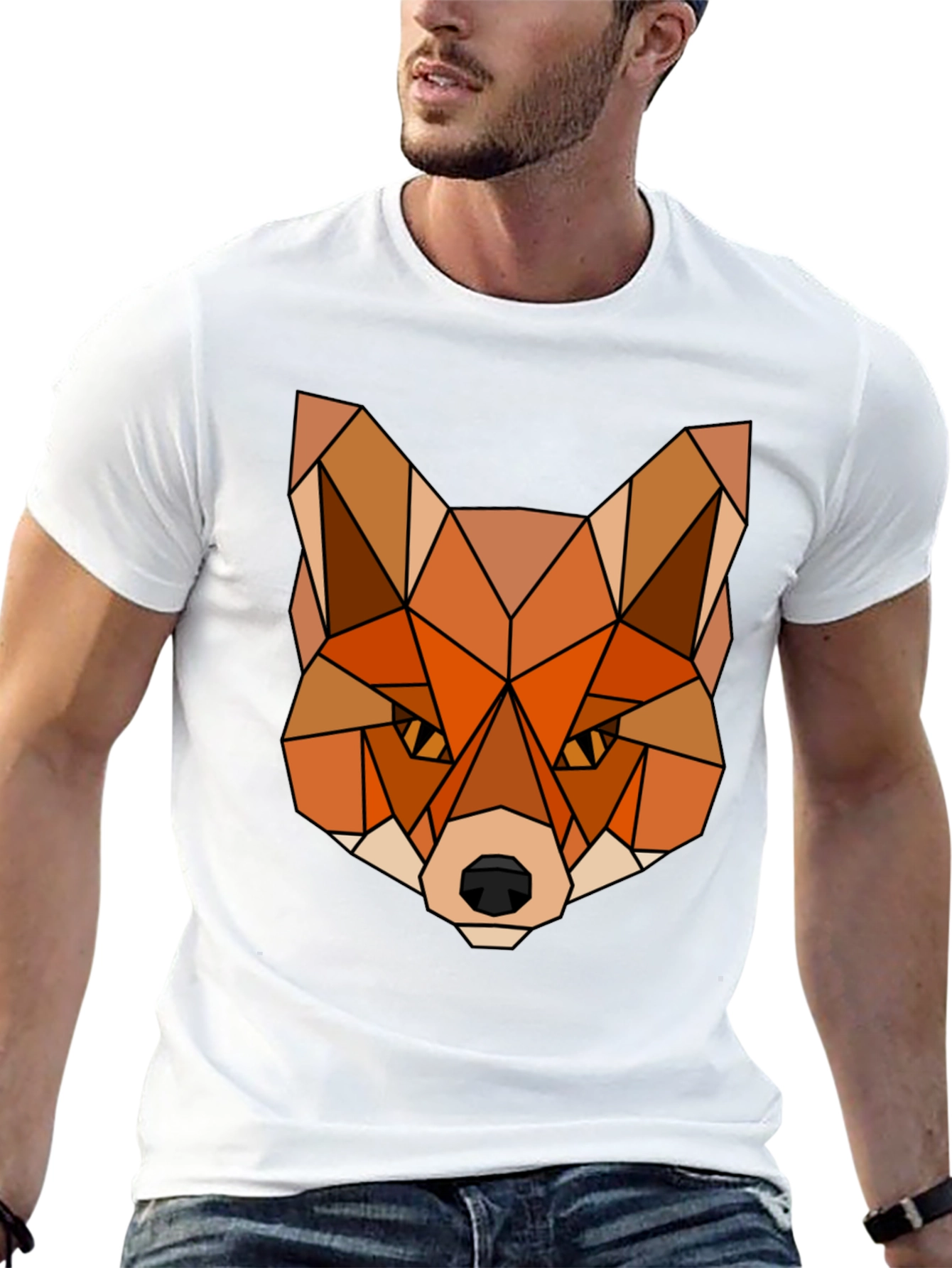 Geometric Fox Graphic Tee - Stylish Mens T-Shirt