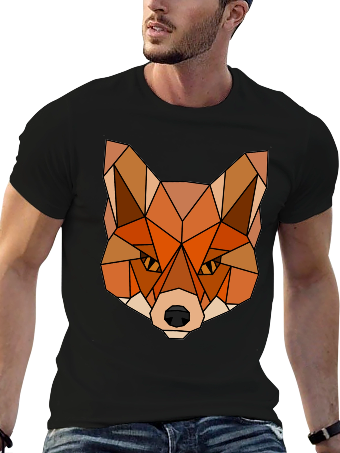 Geometric Fox Graphic Tee - Stylish Mens T-Shirt