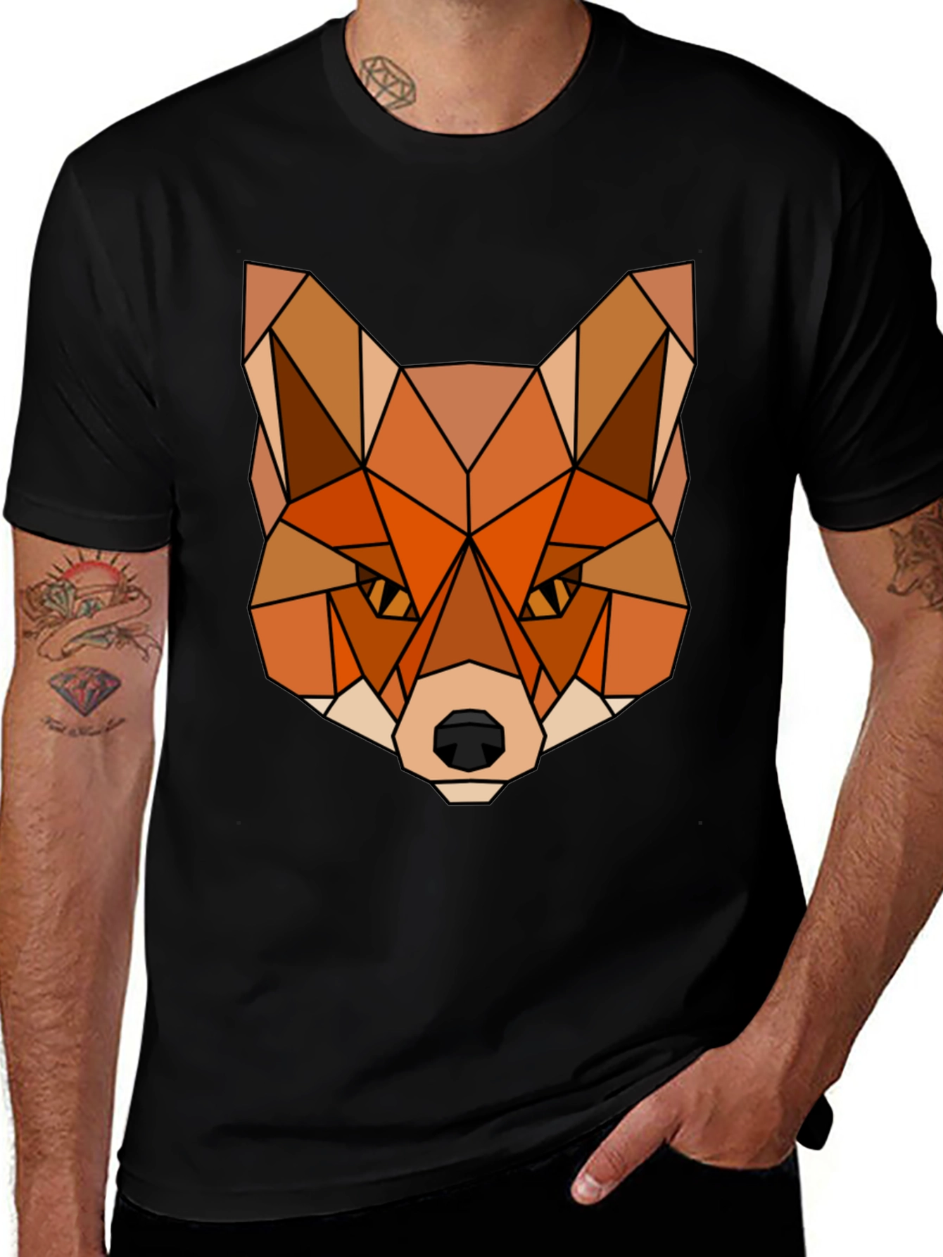 Geometric Fox Graphic Tee - Stylish Mens T-Shirt