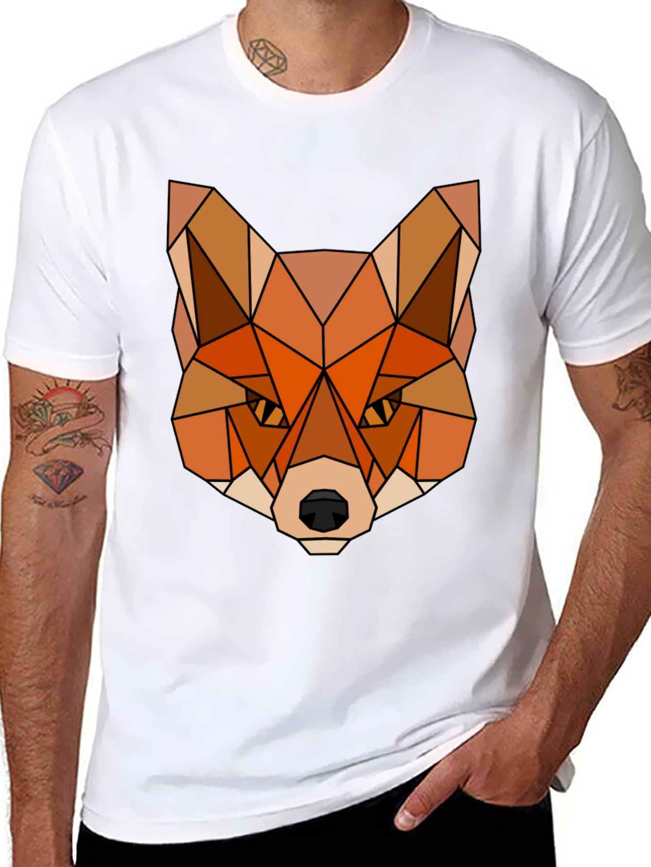 Geometric Fox Graphic Tee - Stylish Mens T-Shirt