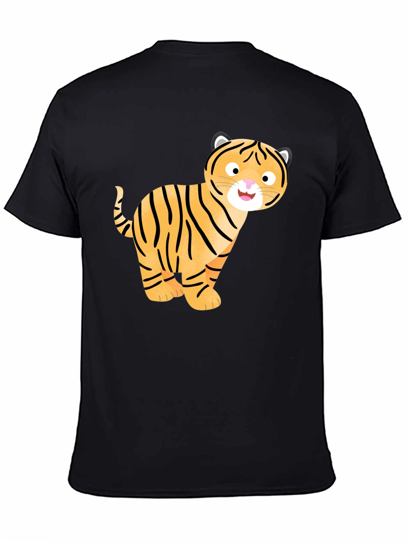 Cute Cartoon Tiger Graphic T-Shirt - Black