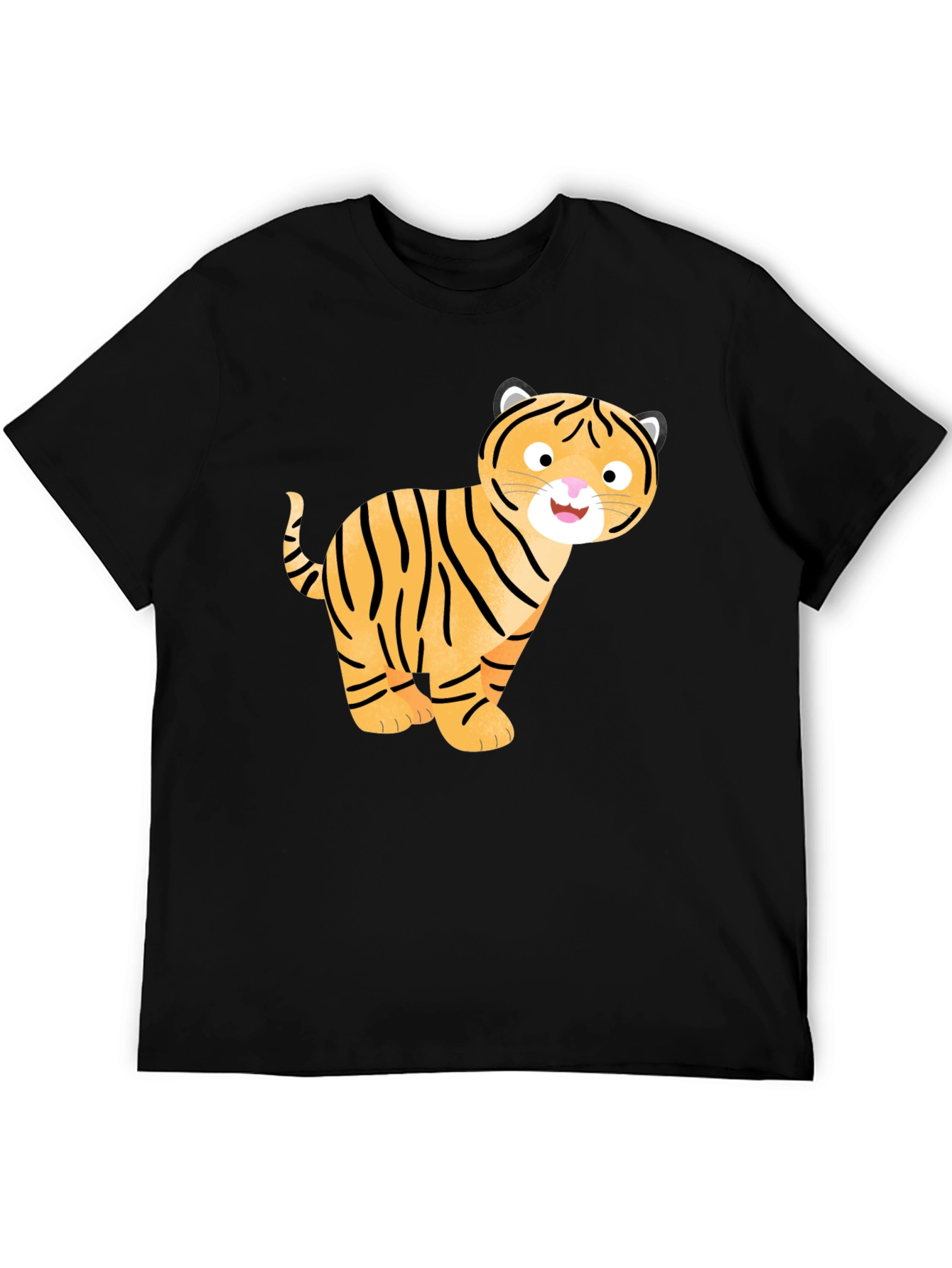Cute Cartoon Tiger Graphic T-Shirt - Black