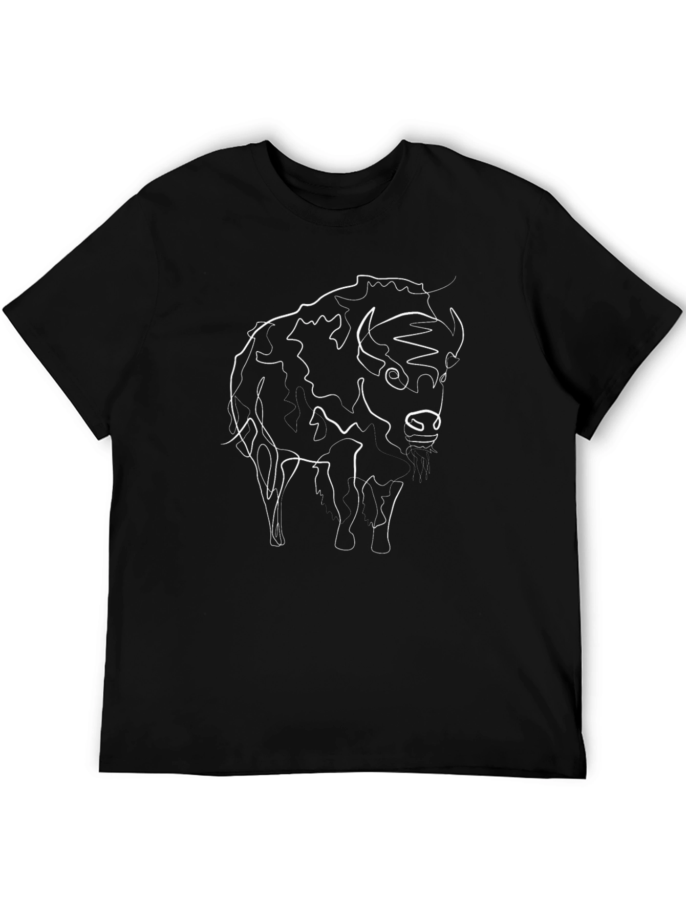 Bison Line Art Graphic Tee - Black