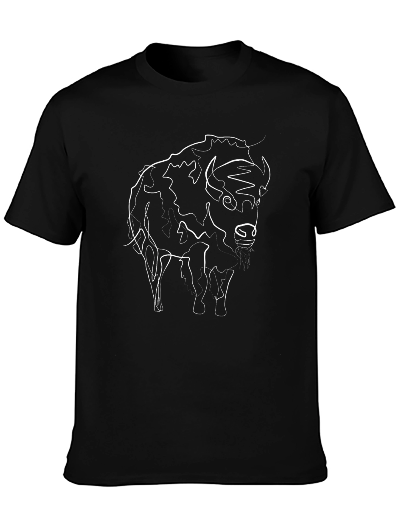Bison Line Art Graphic Tee - Black