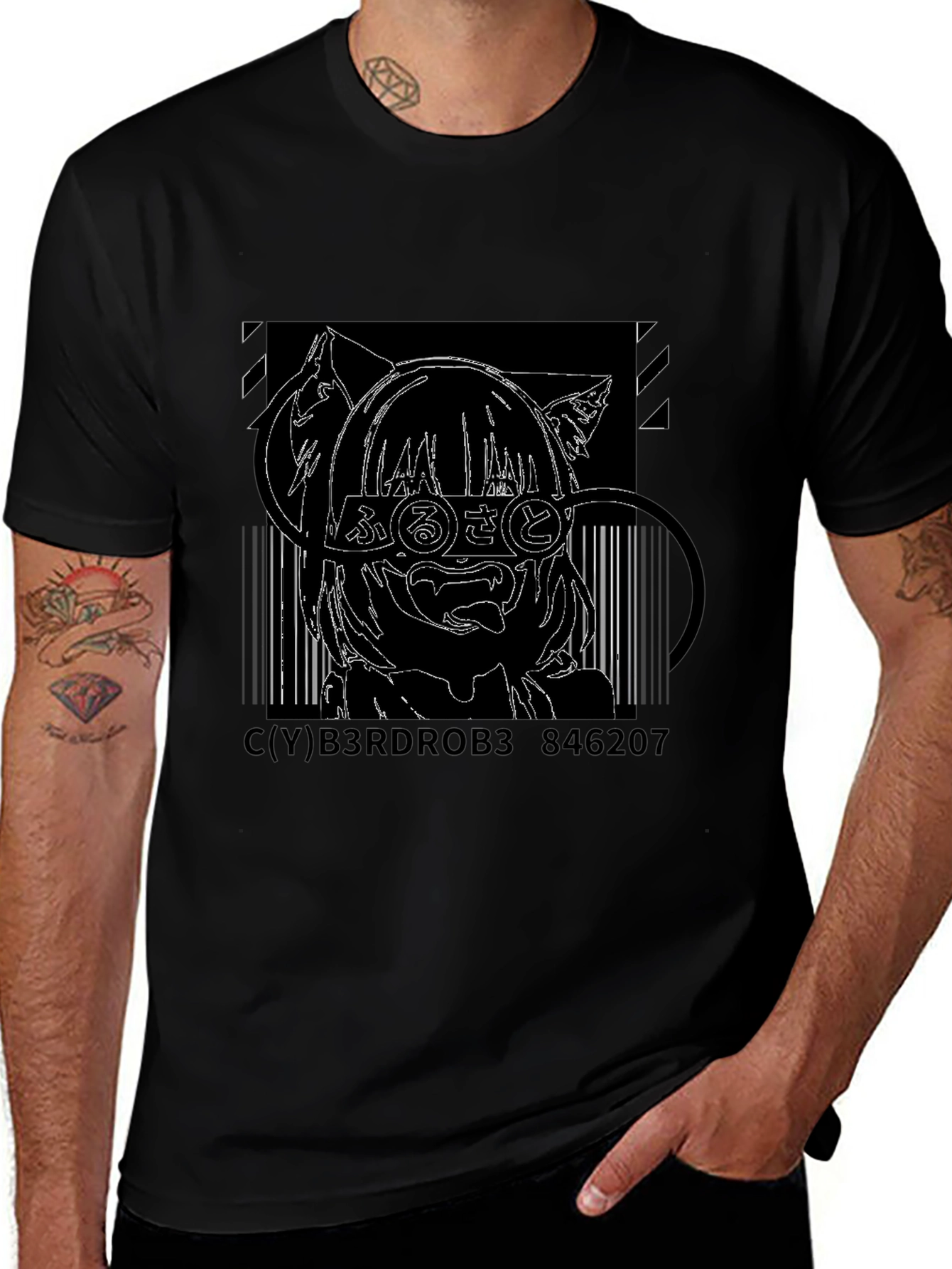 Anime Cat Girl T-Shirt - Black
