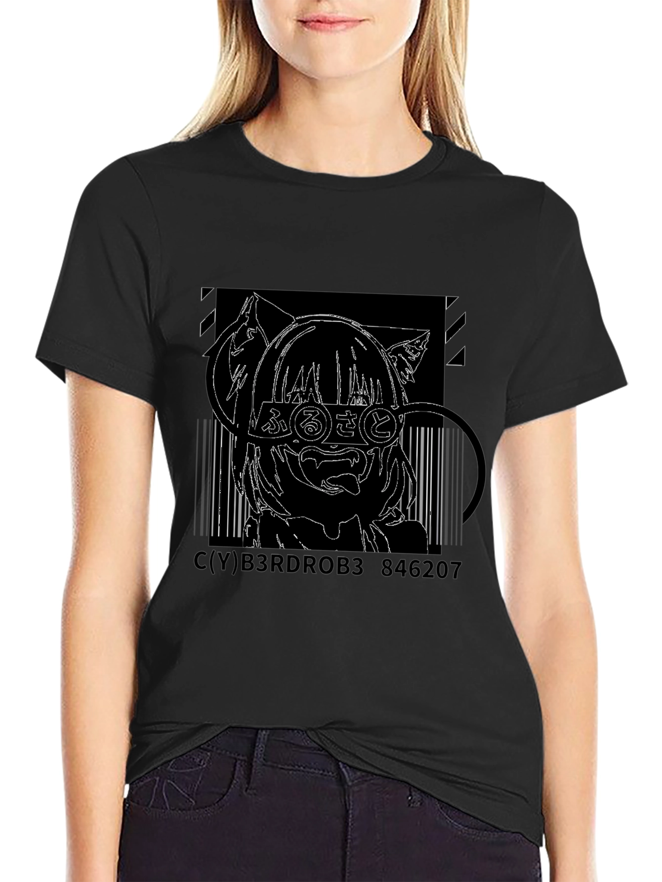 Anime Cat Girl T-Shirt - Black