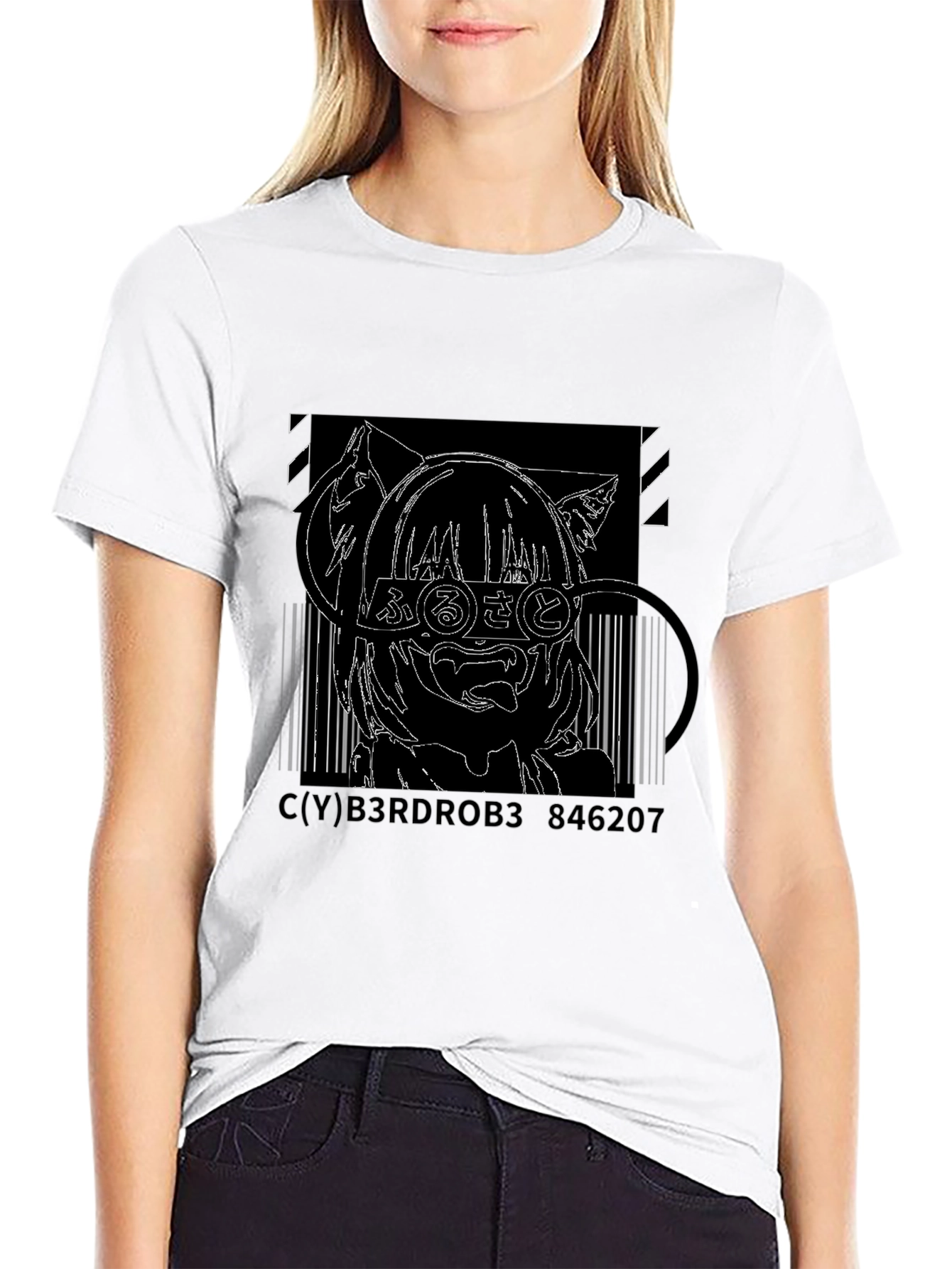 Anime Cat Girl T-Shirt - Black