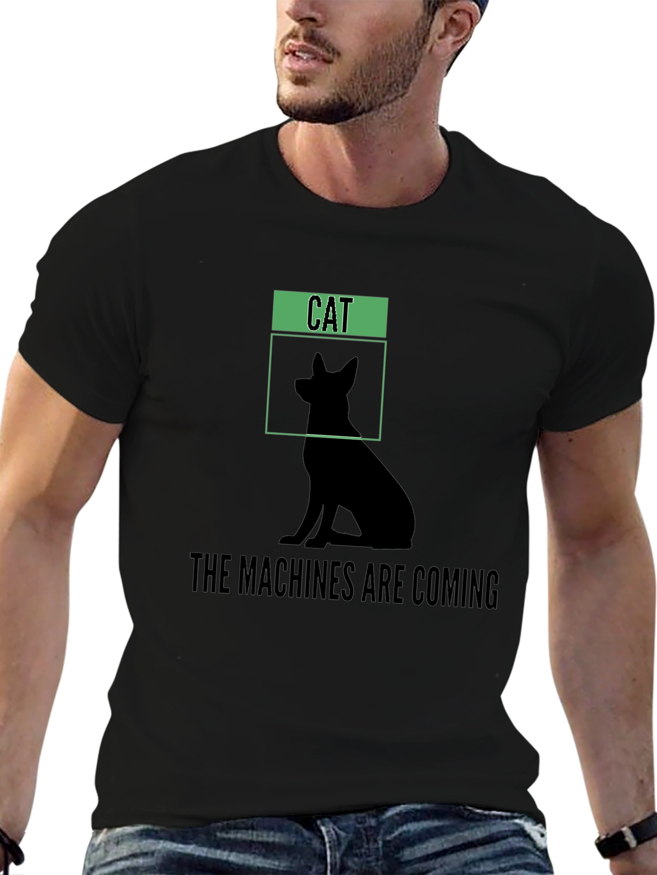 Humorous The Machines Are Coming Cat/Dog Silhouette T-Shirt