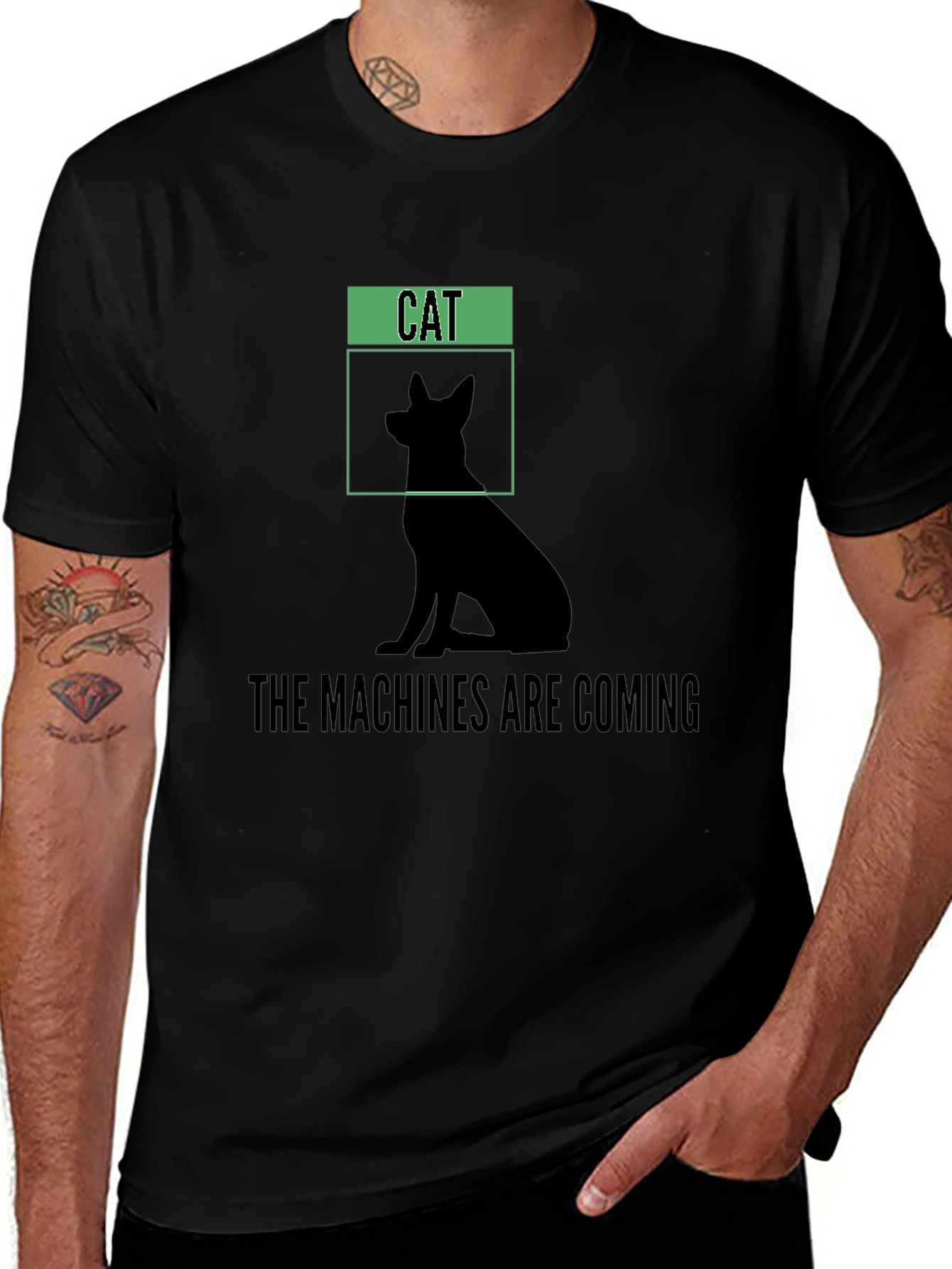 Humorous The Machines Are Coming Cat/Dog Silhouette T-Shirt