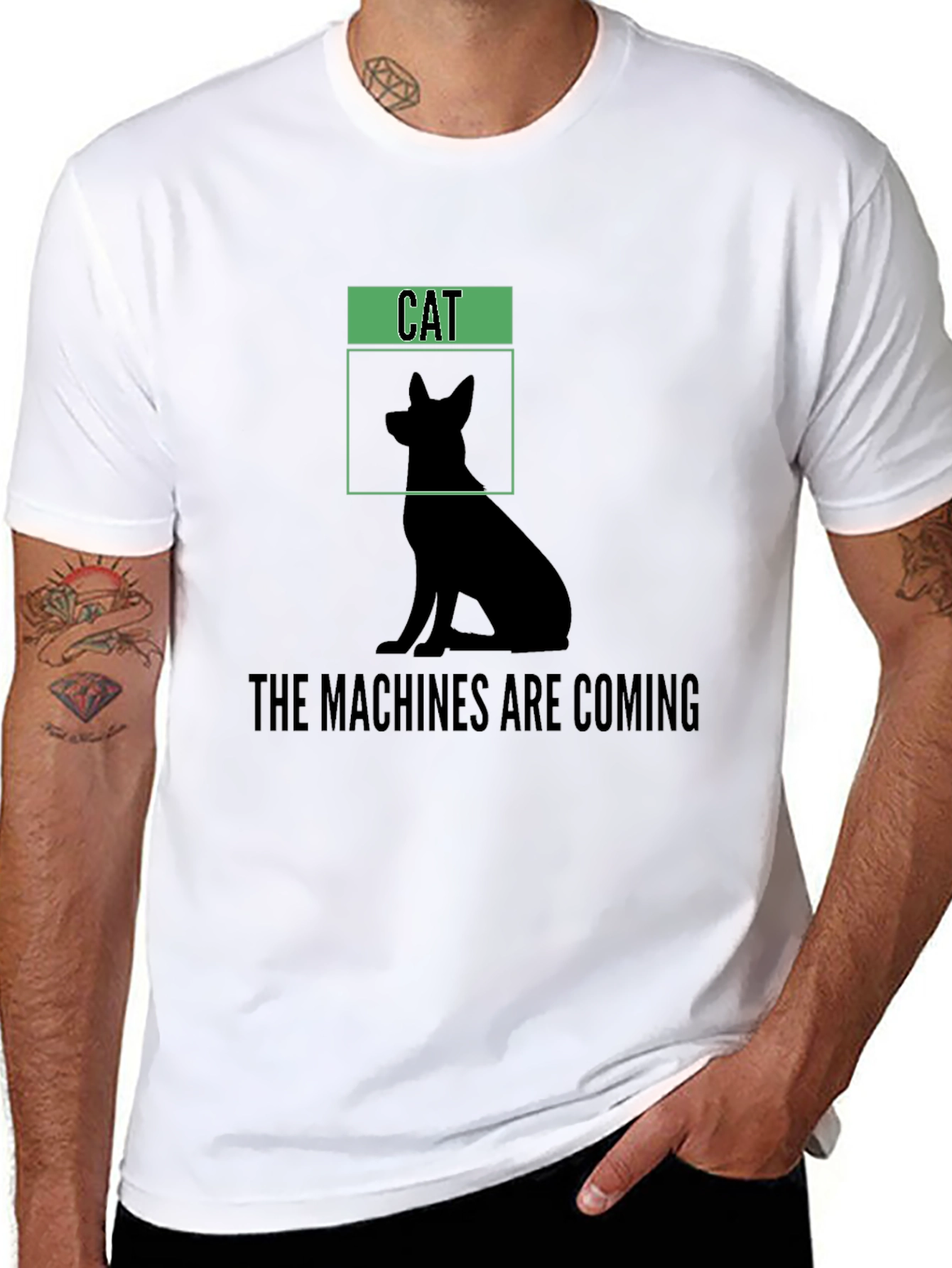 Humorous The Machines Are Coming Cat/Dog Silhouette T-Shirt