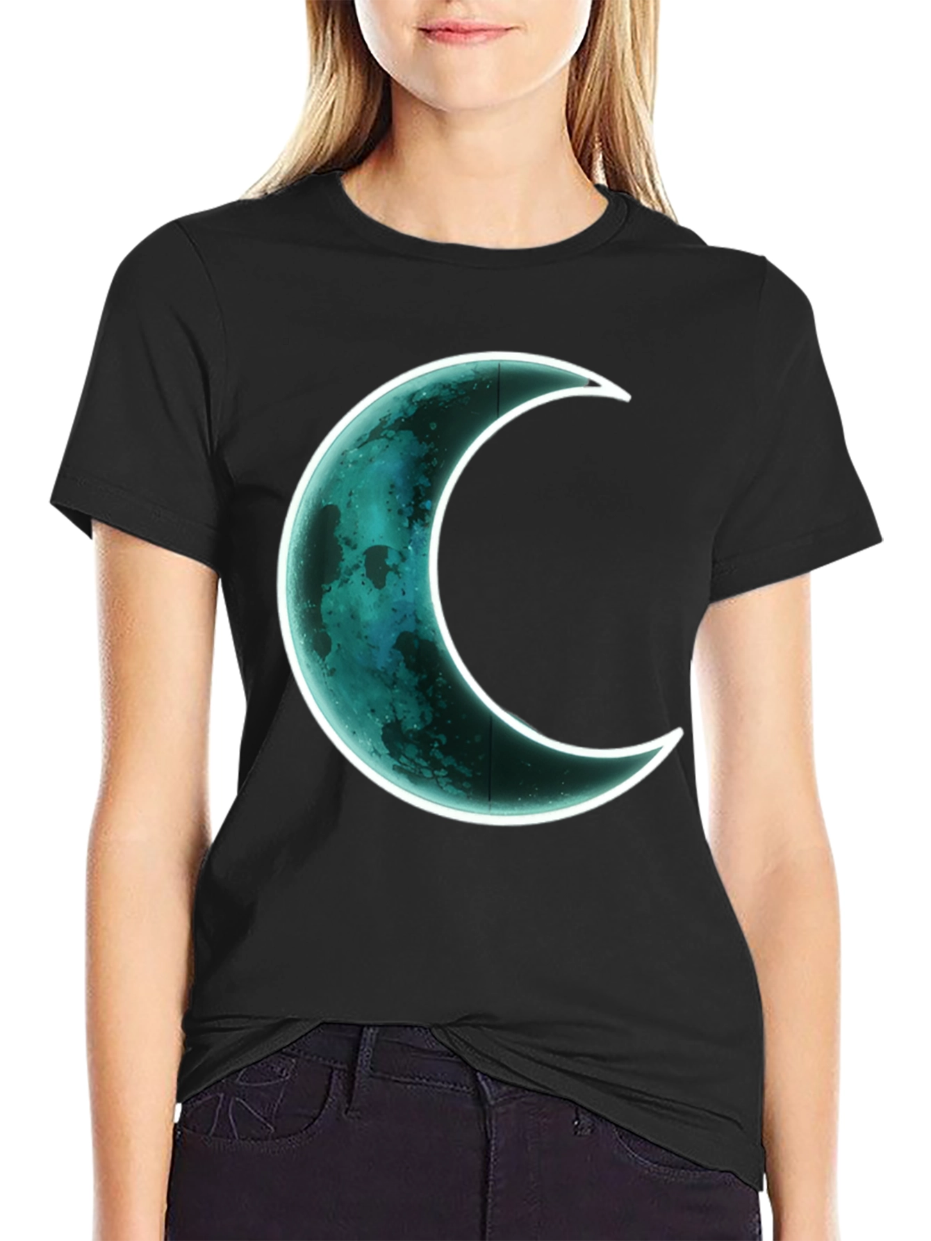 Crescent Moon Graphic T-Shirt - Black