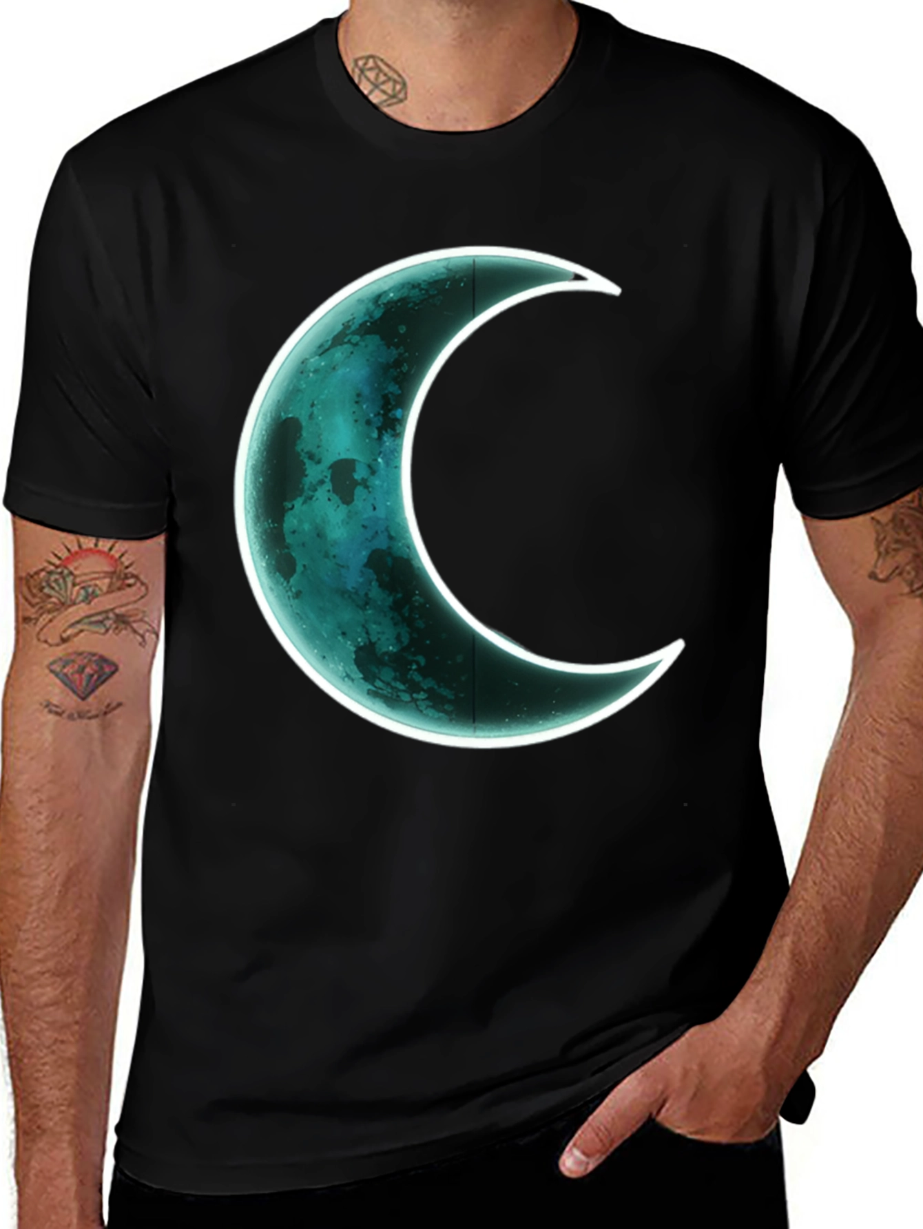 Crescent Moon Graphic T-Shirt - Black