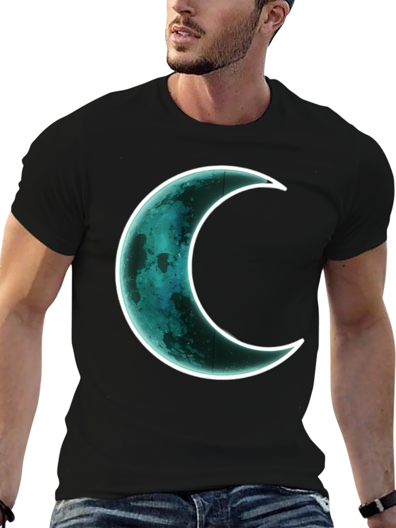 Crescent Moon Graphic T-Shirt - Black