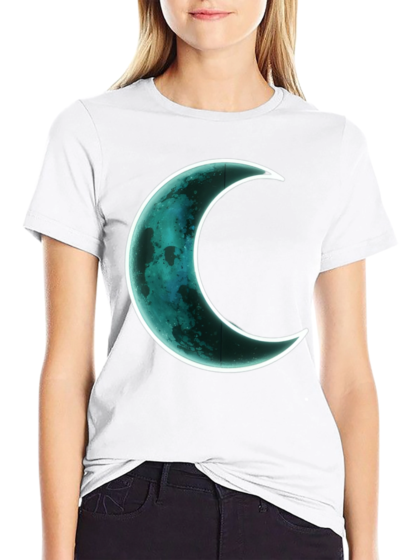 Crescent Moon Graphic T-Shirt - Black