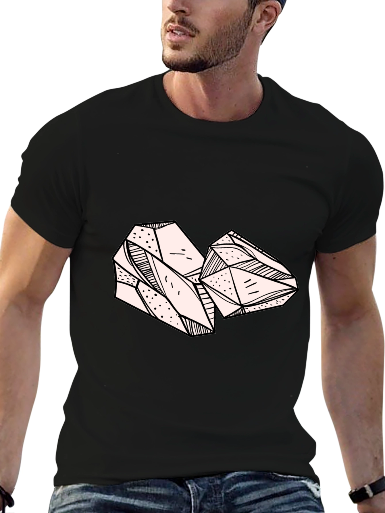 Abstract Gemstone Graphic Tee - Black Cotton Blend