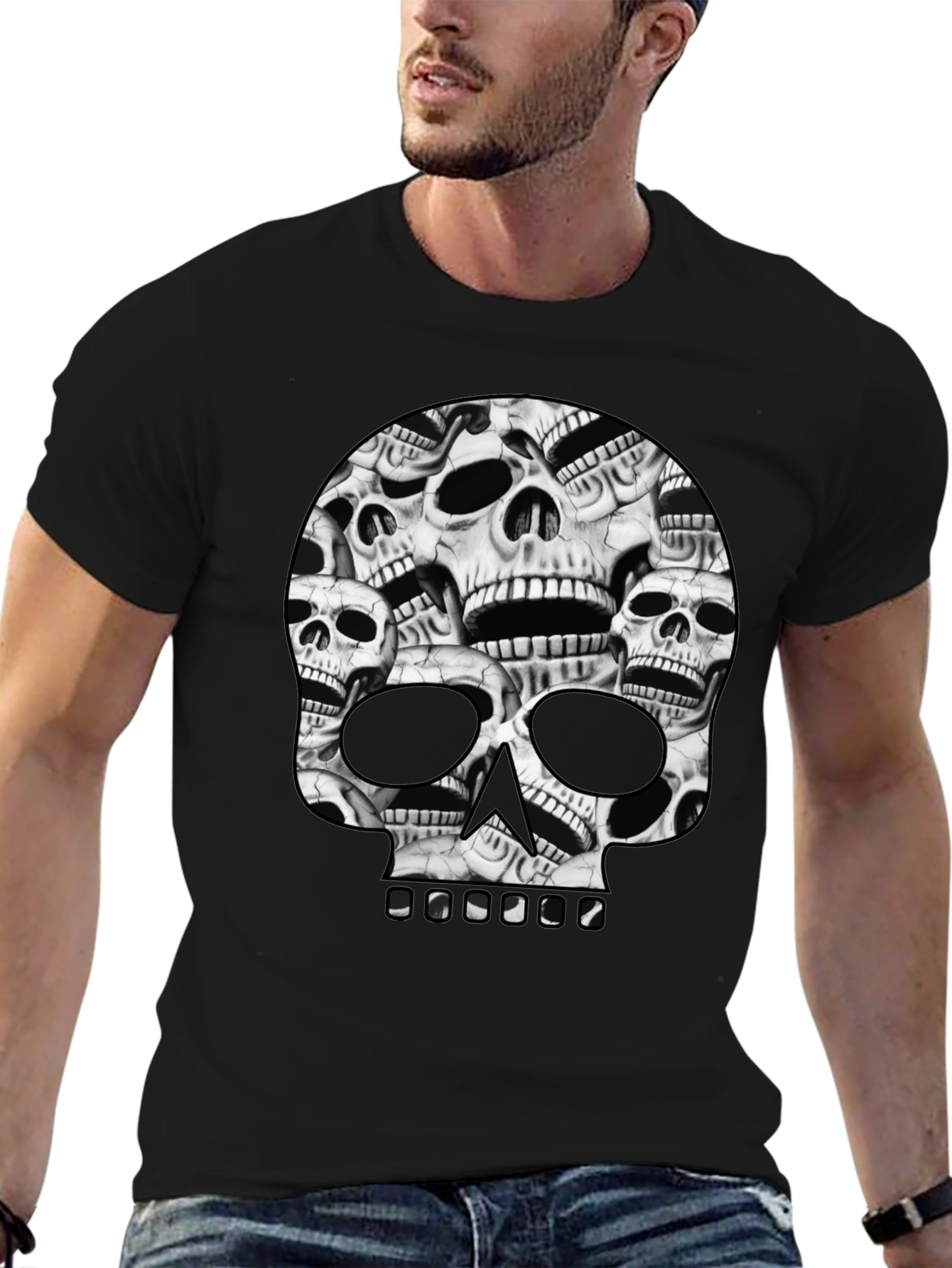 Skull Pile Graphic Tee - Black Cotton T-Shirt